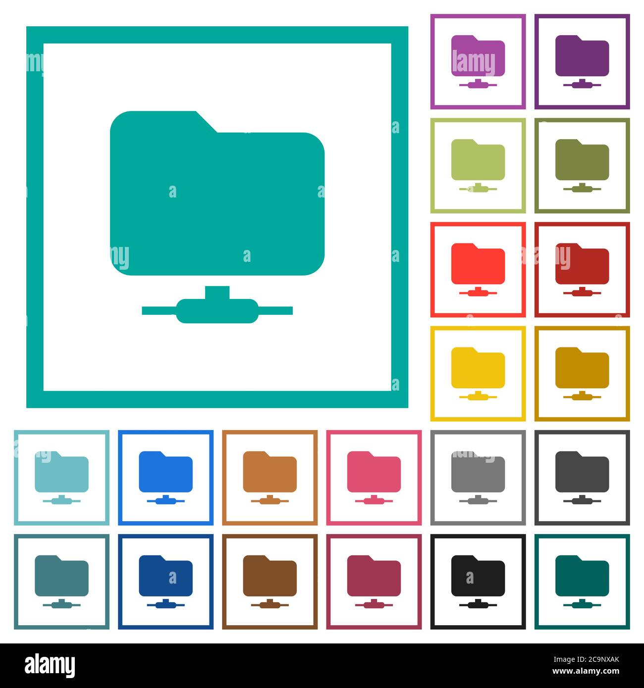 Network folder flat color icons with quadrant frames on white ...