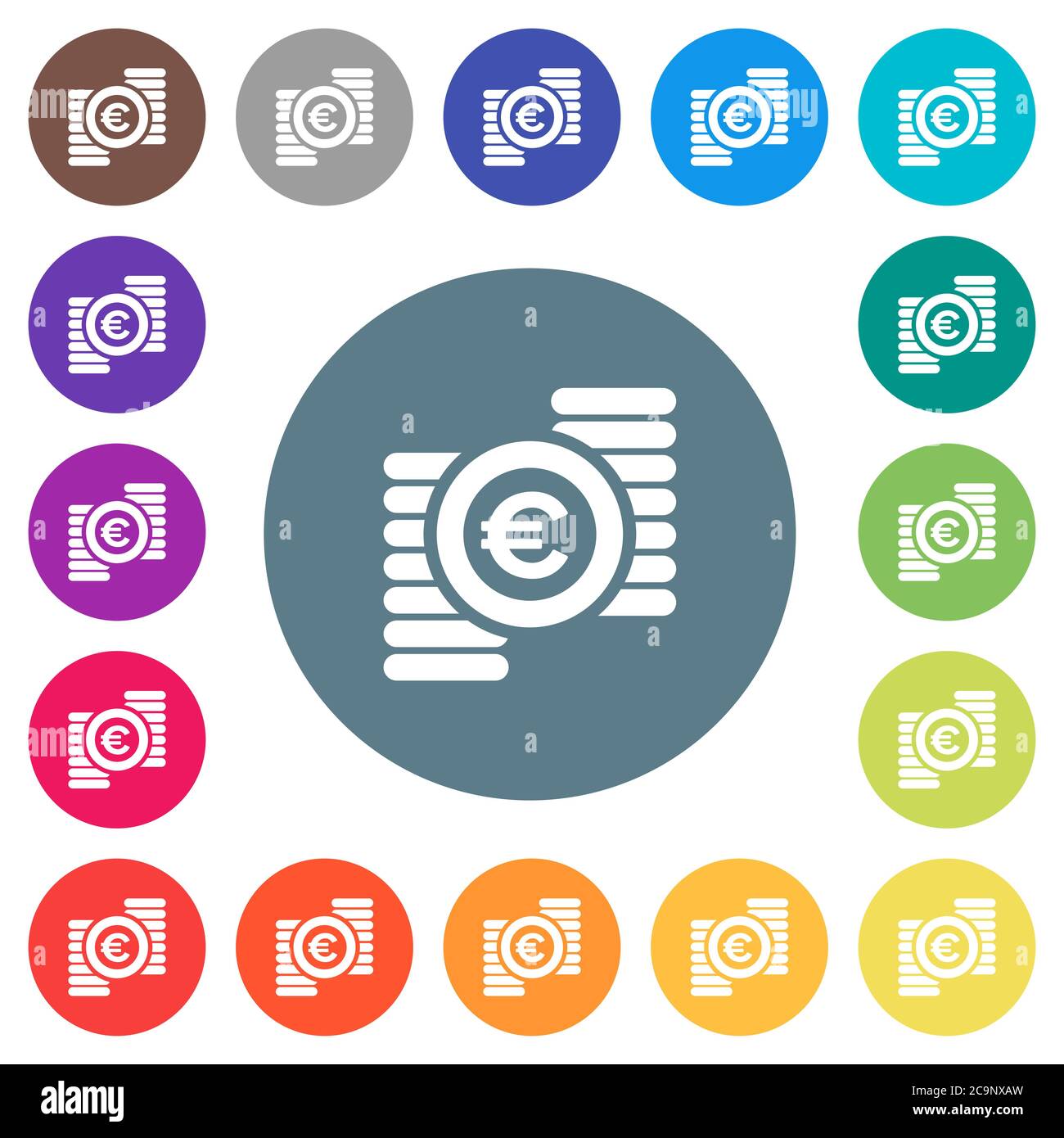 Euro coins flat white icons on round color backgrounds. 17 background ...