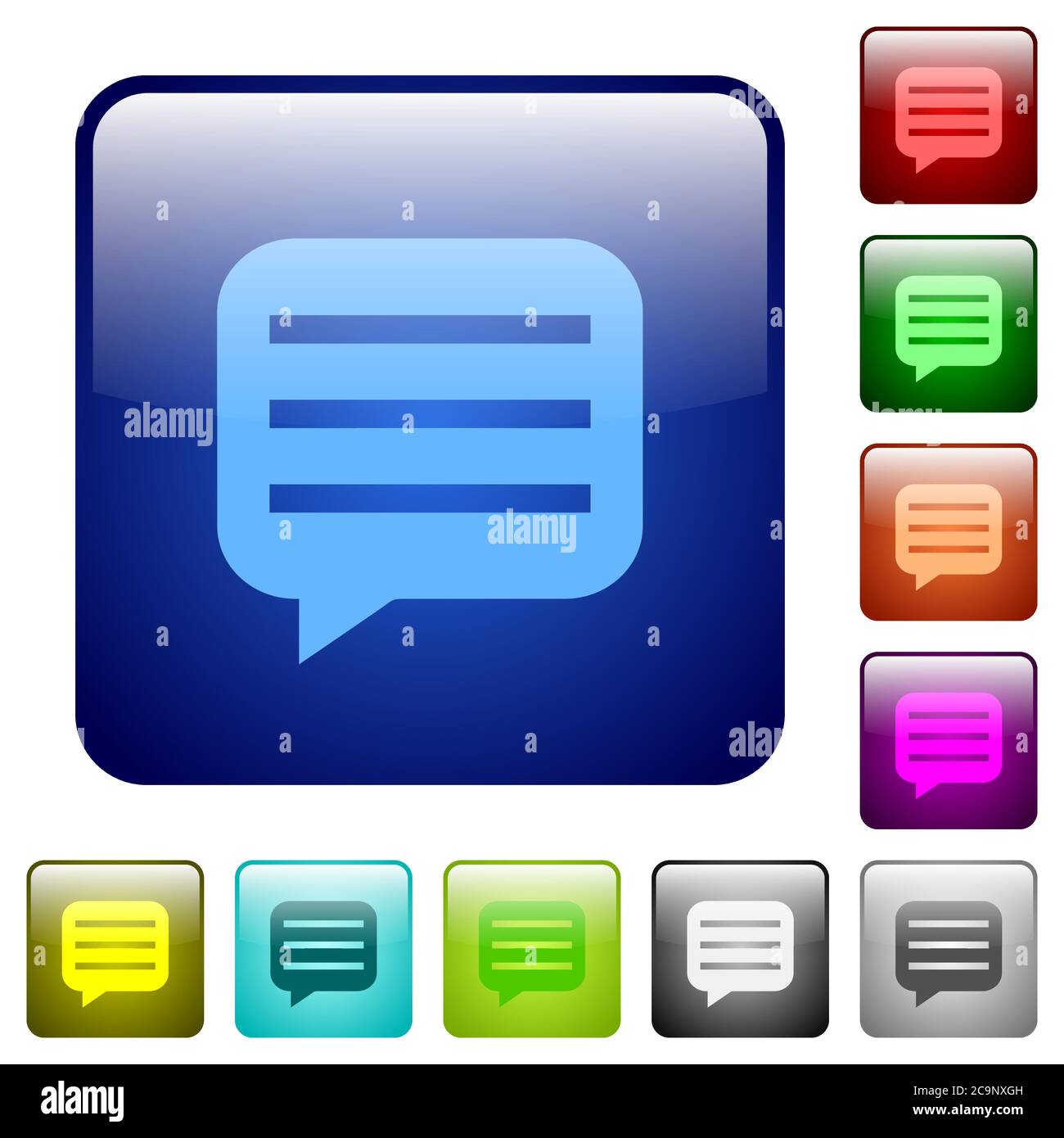 Message box with rows icons in rounded square color glossy button set Stock Vector
