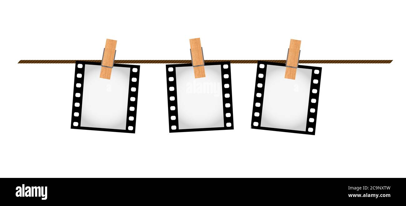 Vector illustration of three empty blank photo 35 mm film slides