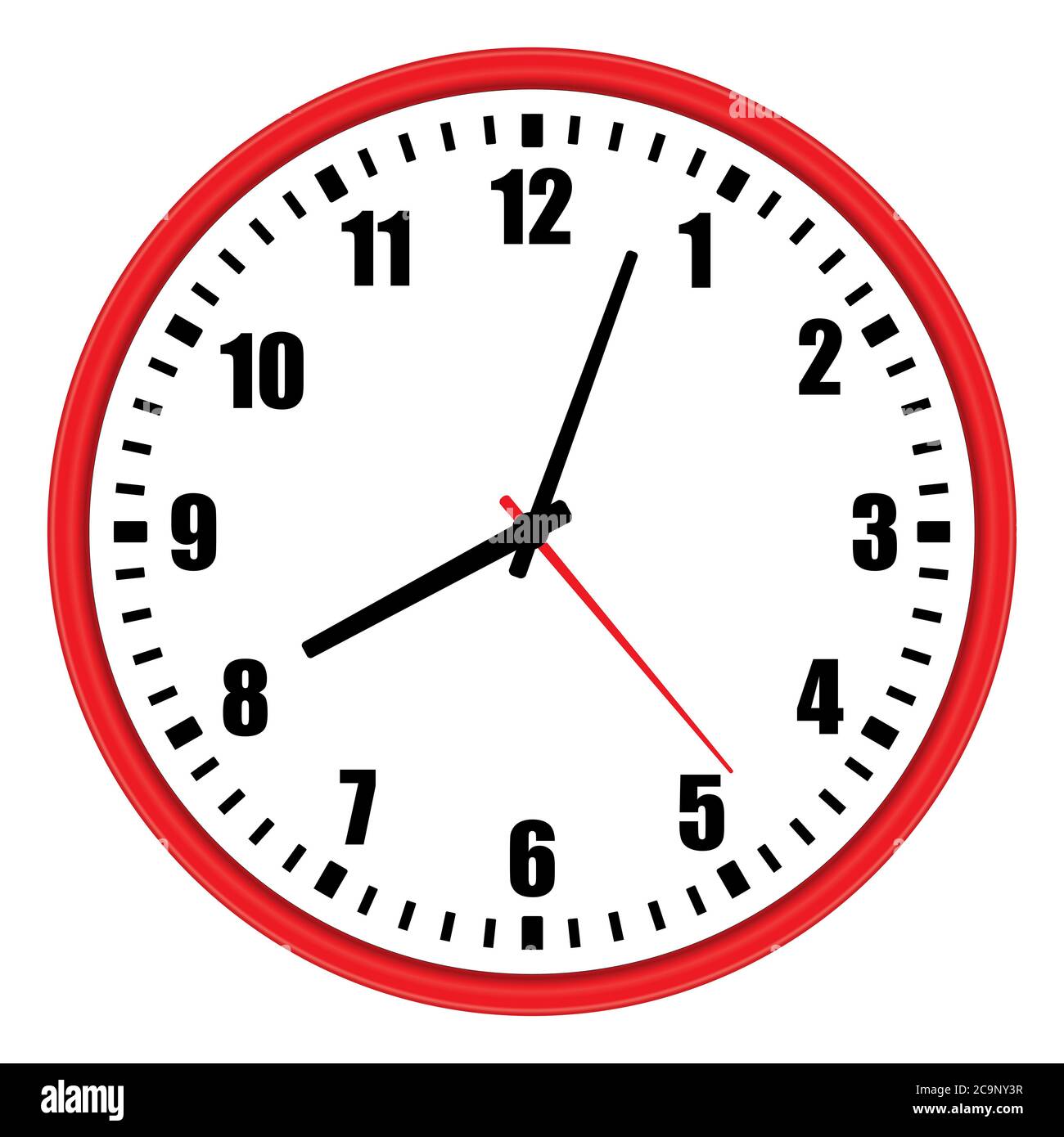 Vector illustration of one modern red wall clock with arabic numerals