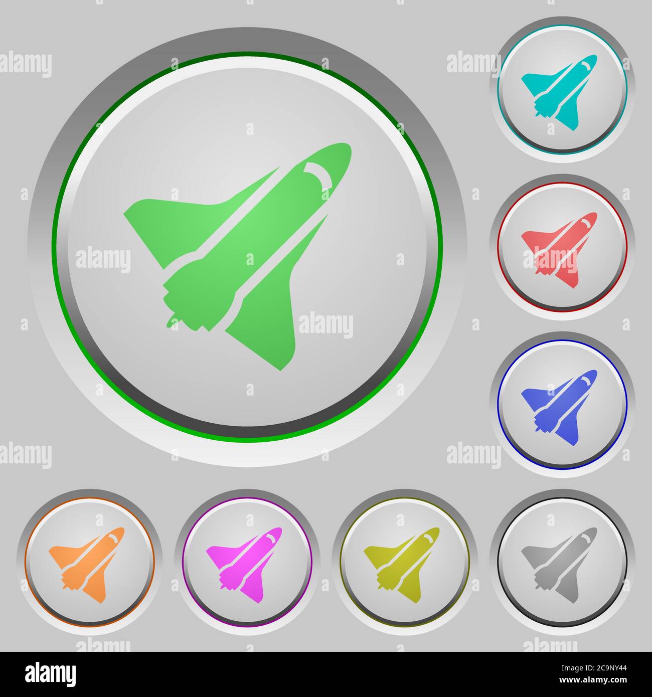 Space shuttle color icons on sunk push buttons Stock Vector