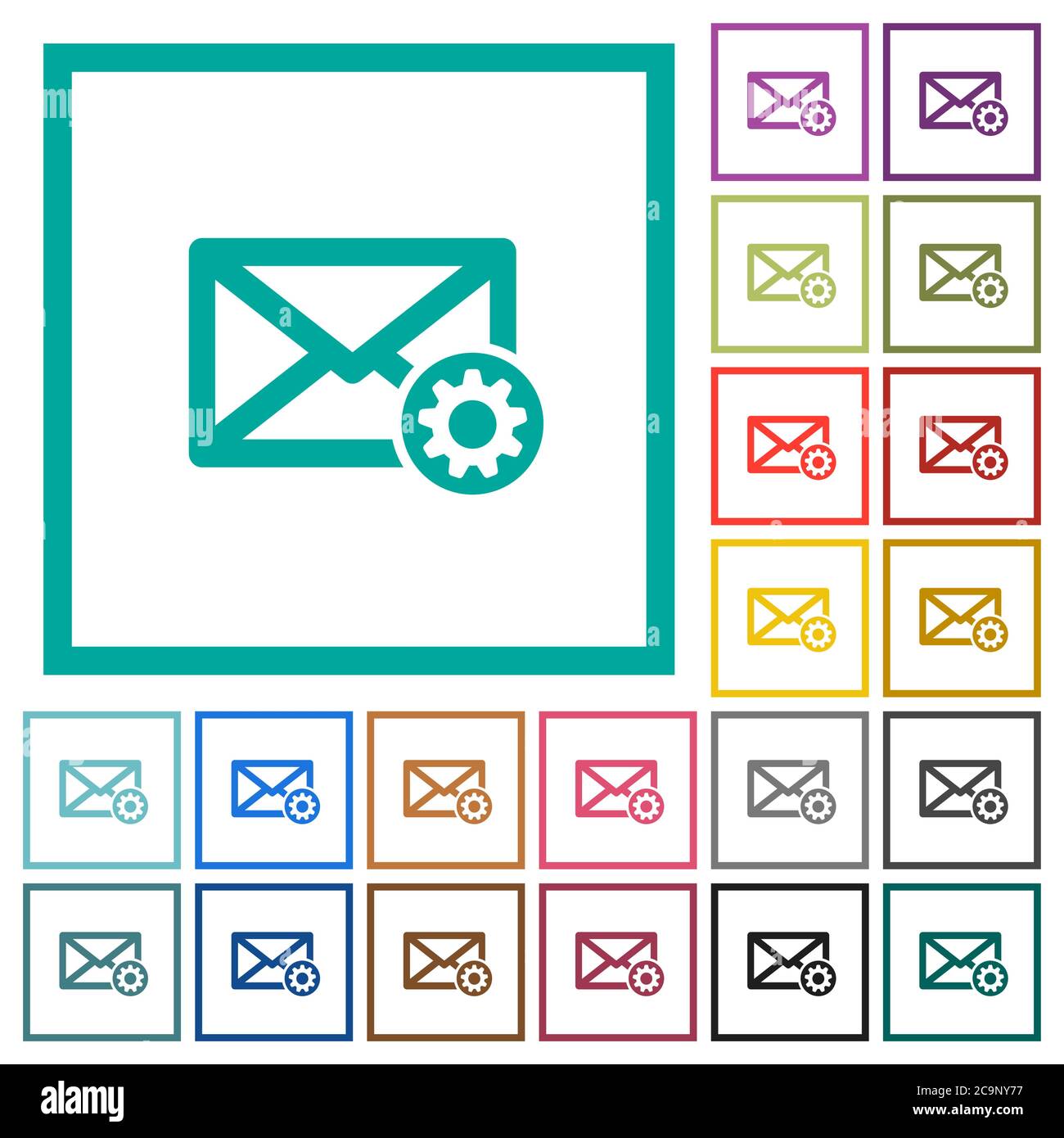 Mail settings flat color icons with quadrant frames on white background Stock Vector