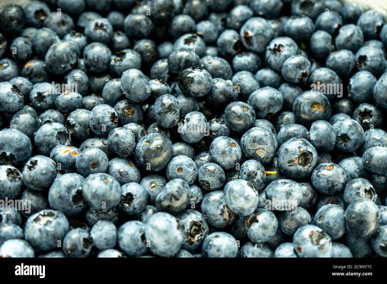 Fresh blackberries or blueberries photographed from above. Close up of fresh healthy summer berries. Stock Photo