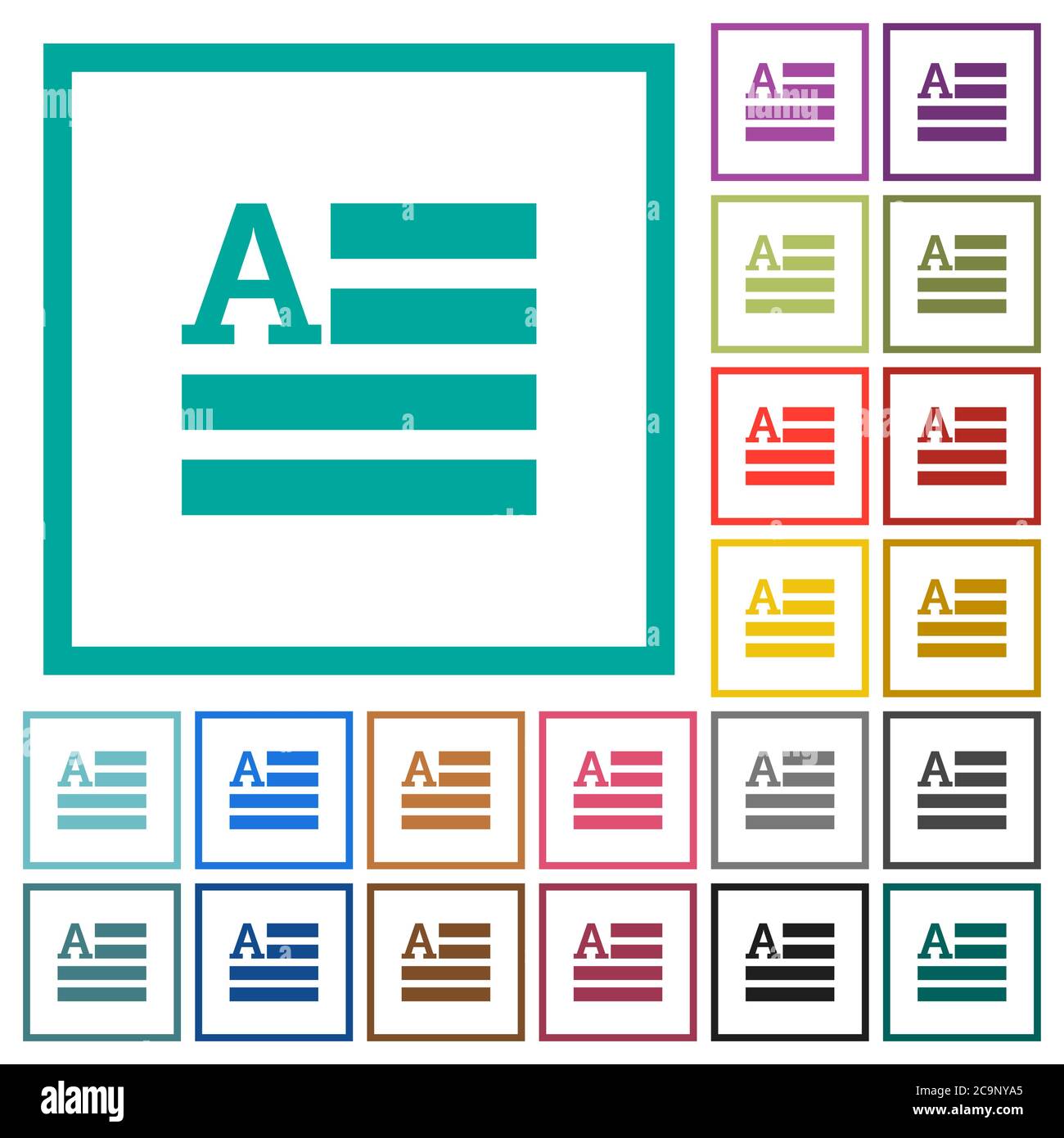Text initials flat color icons with quadrant frames on white background Stock Vector