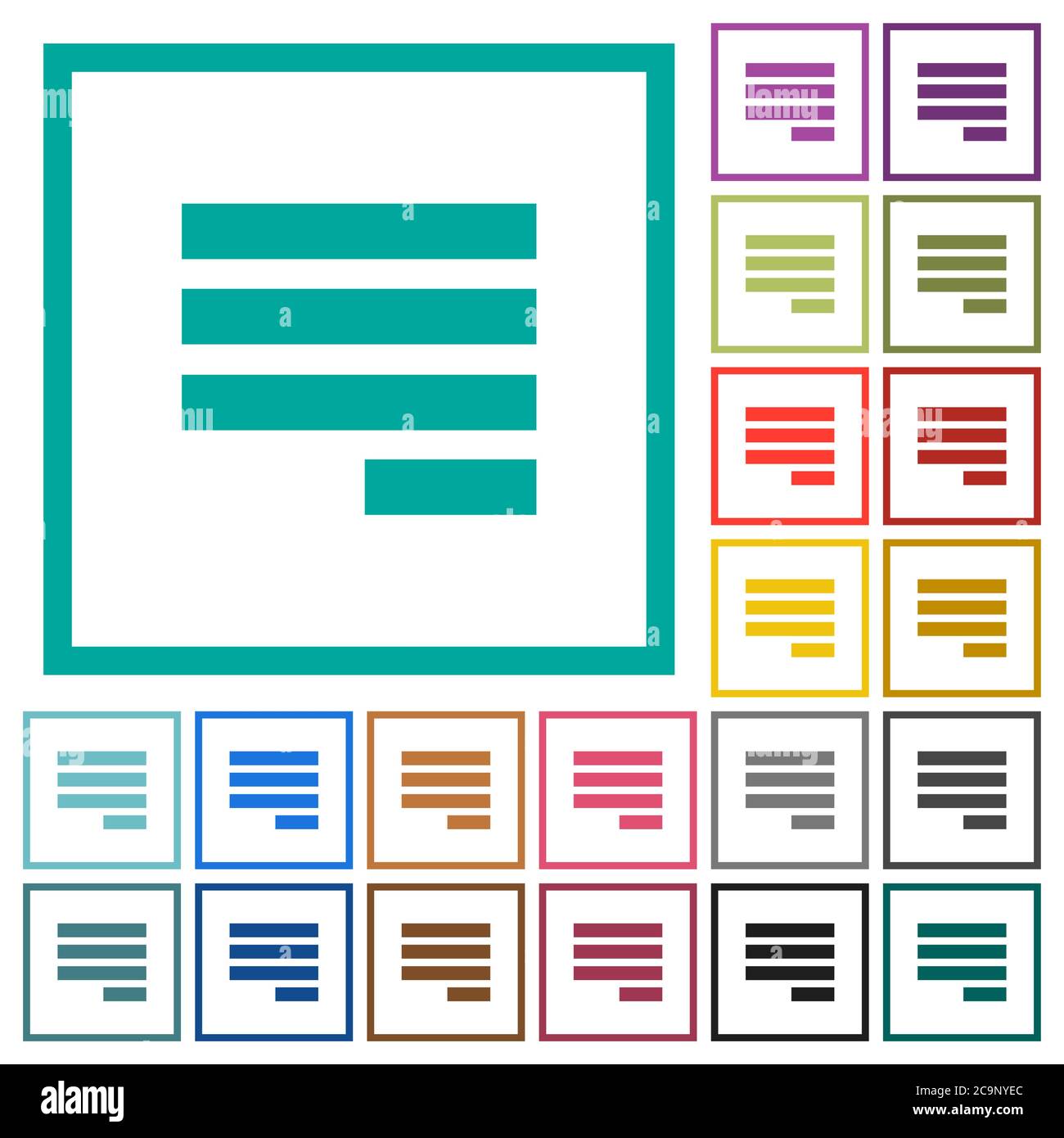 Text align justify last row right flat color icons with quadrant frames ...