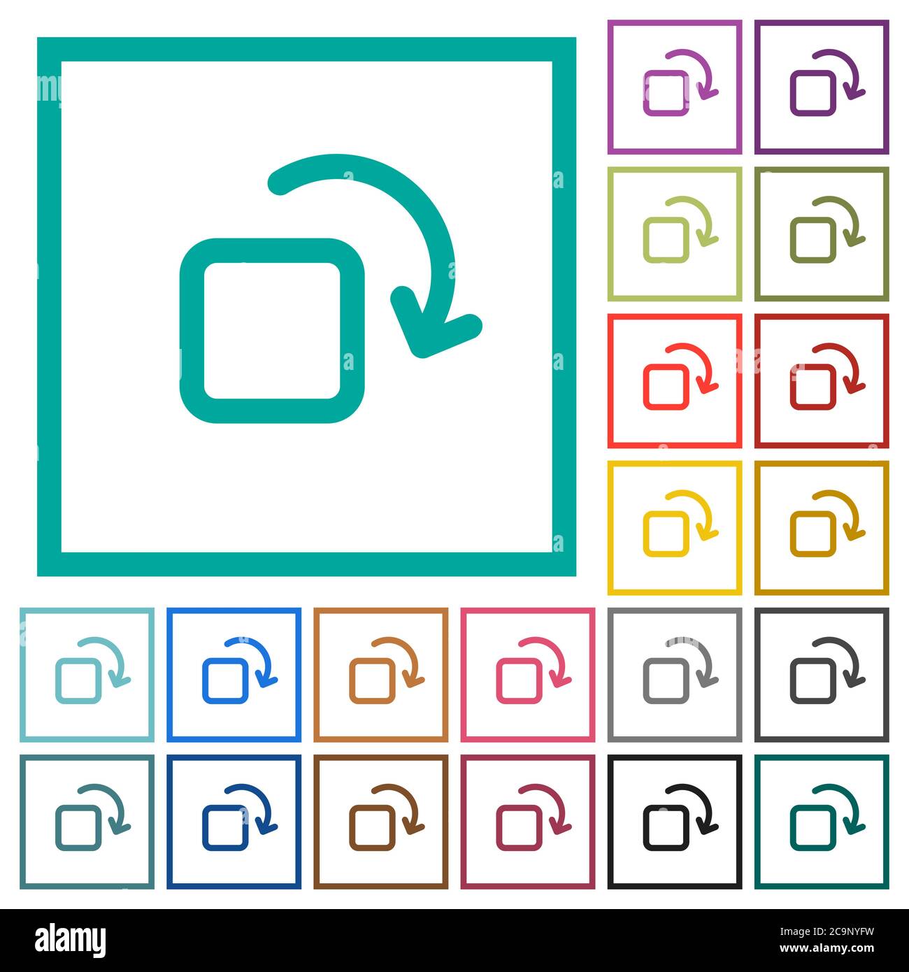 Rotate element flat color icons with quadrant frames on white background Stock Vector