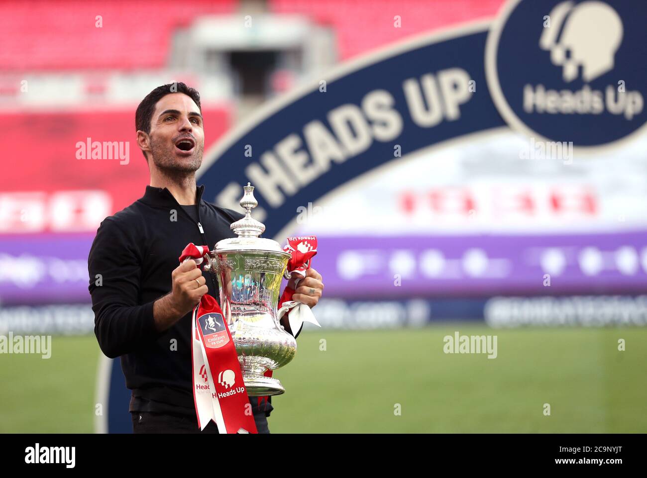 Arsenal manager Mikel Arteta celebrates their victory with the FA Cup