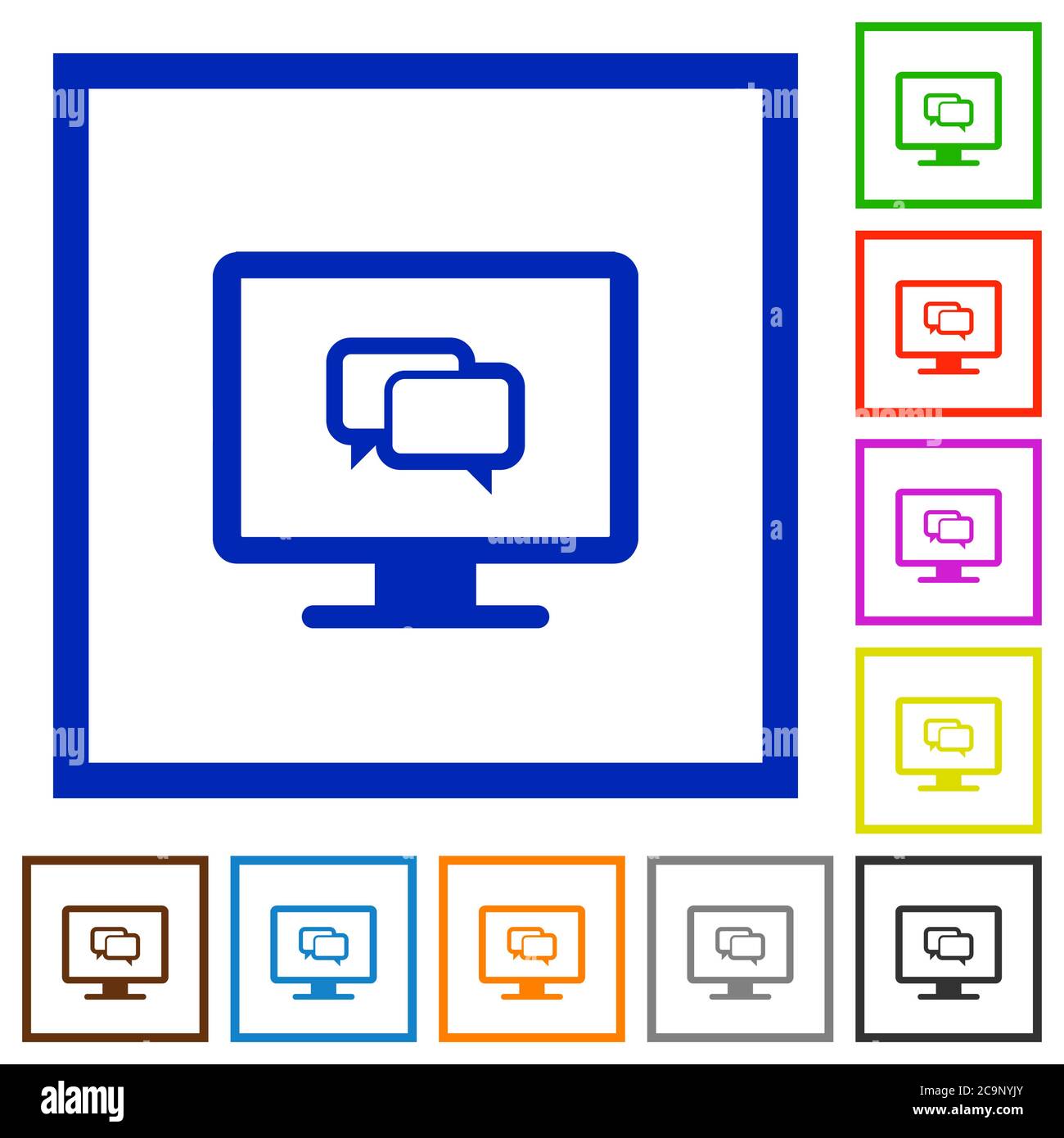 Chat application flat color icons in square frames on white background ...