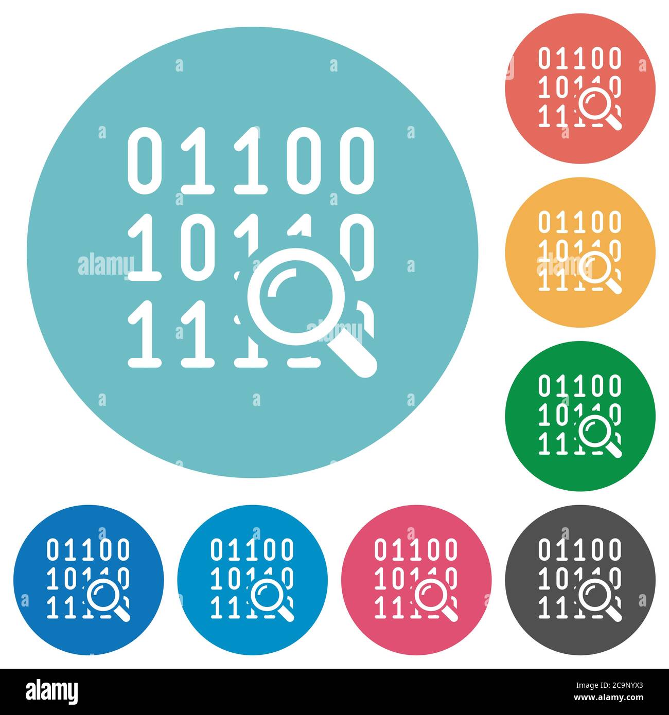 Code analysis flat white icons on round color backgrounds Stock Vector ...