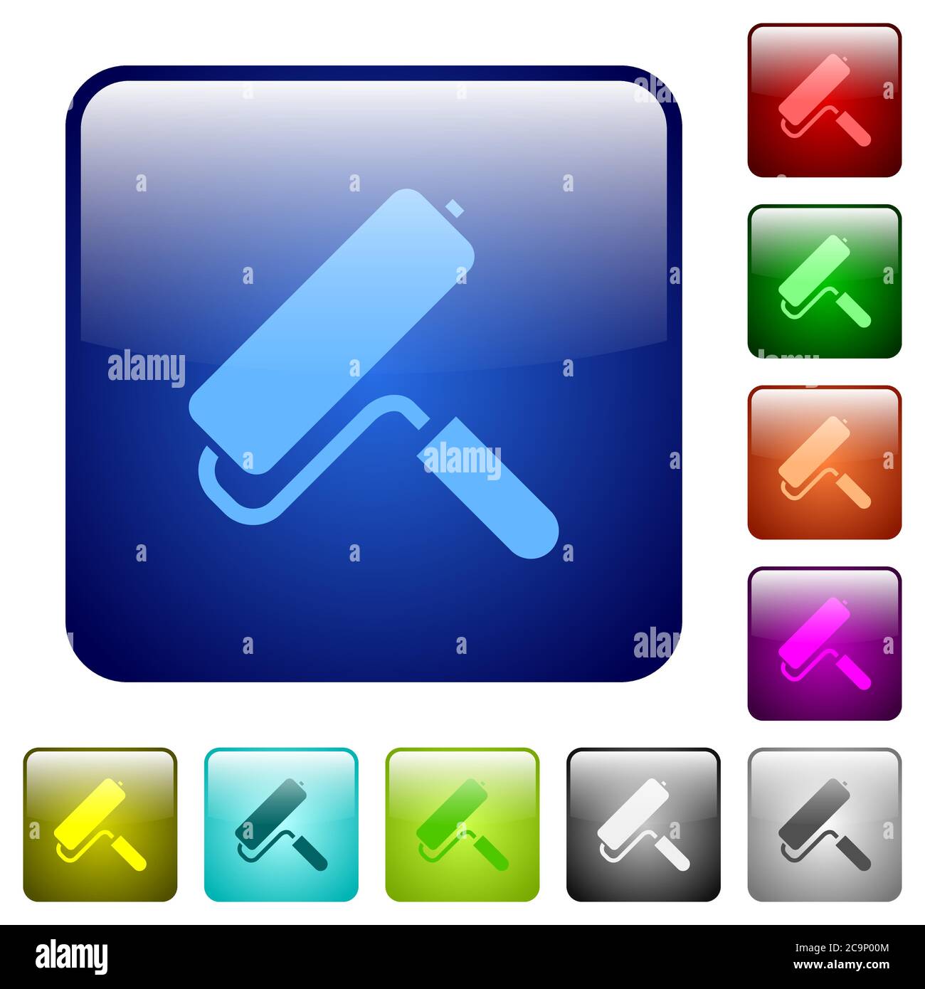 Paint roller icons in rounded square color glossy button set Stock ...