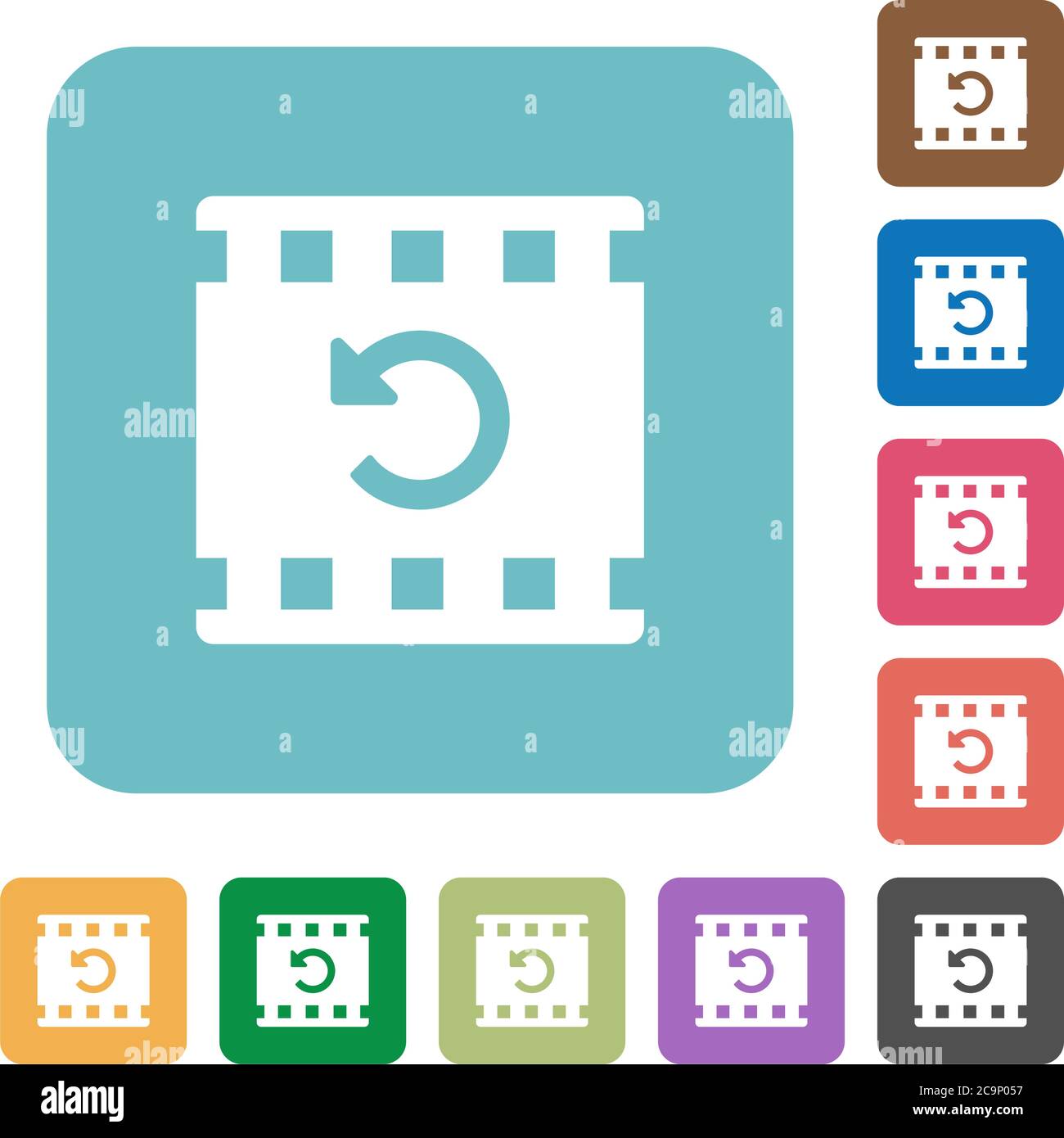 Undo movie changes white flat icons on color rounded square backgrounds Stock Vector