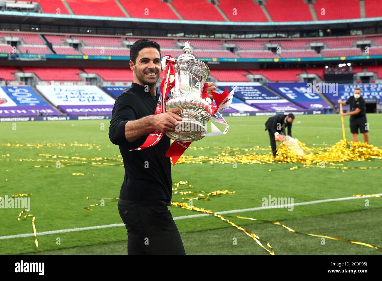 Arsenal manager Mikel Arteta celebrates their victory with the FA Cup