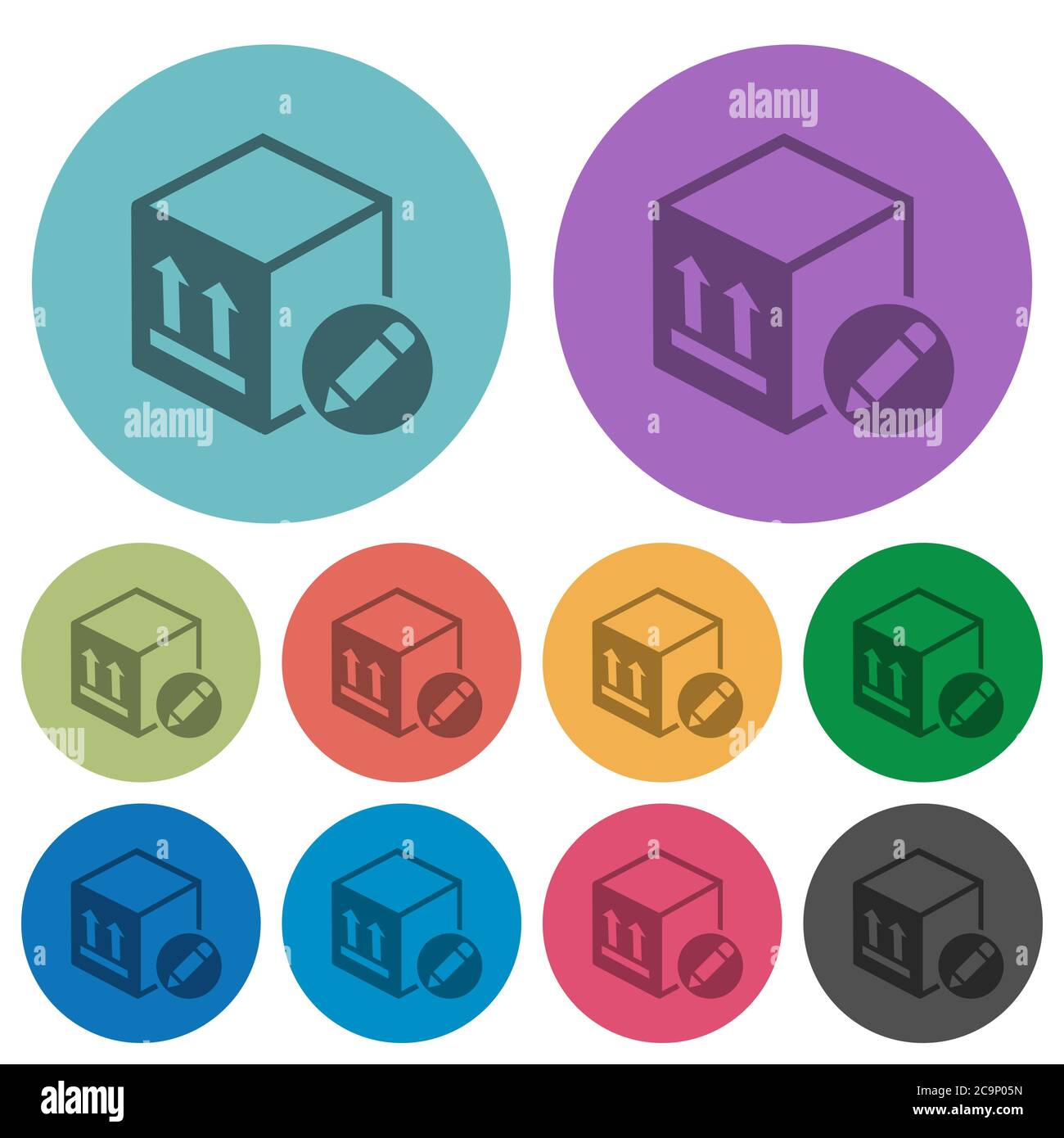 Package edit darker flat icons on color round background Stock Vector