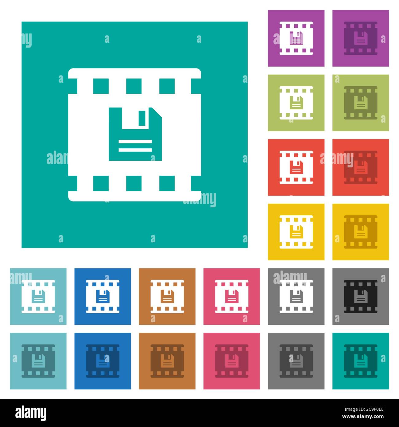 Save movie multi colored flat icons on plain square backgrounds ...