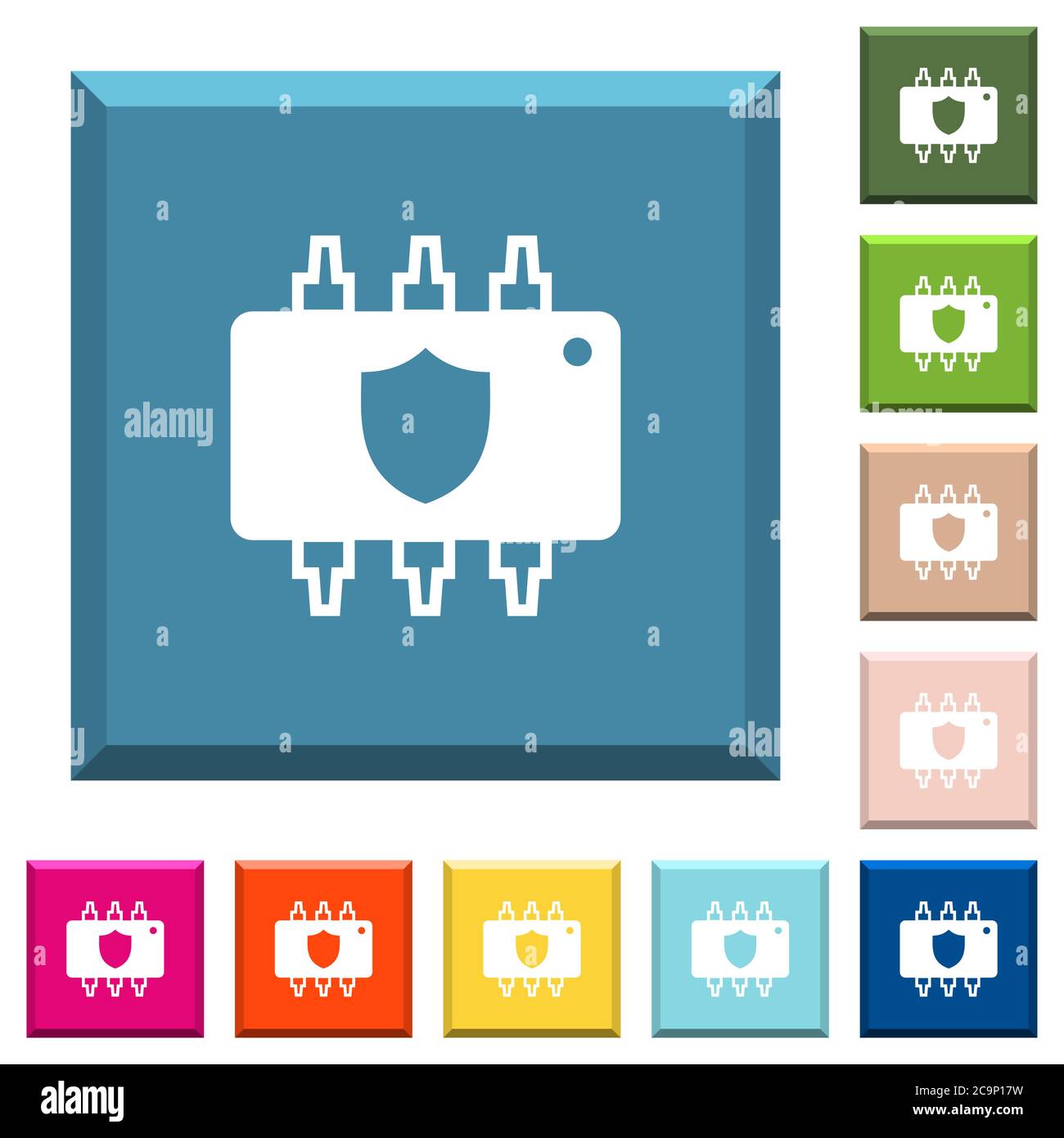 Hardware protection white icons on edged square buttons in various ...