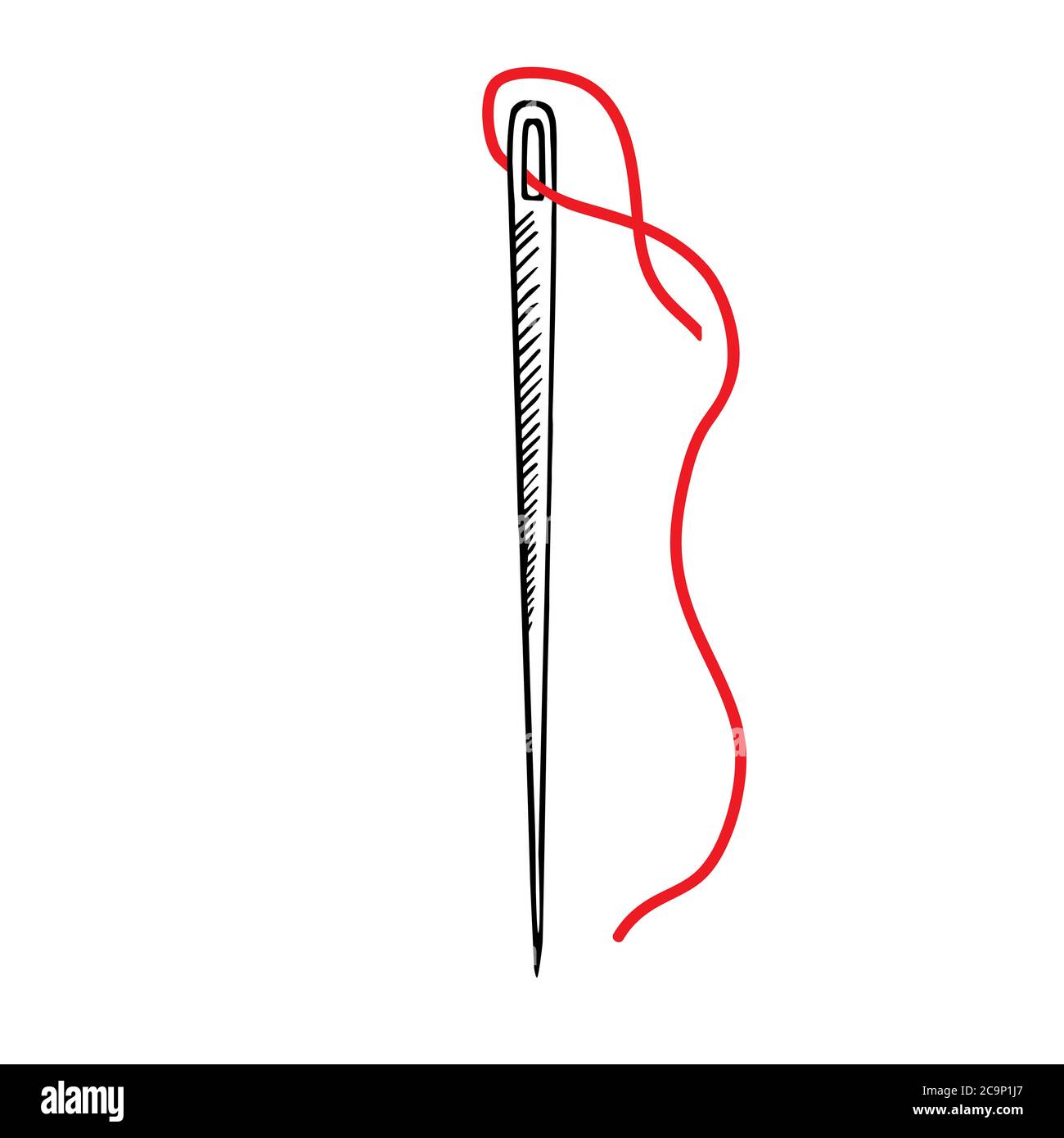 A Needle and red thread over white Stock Photo - Alamy