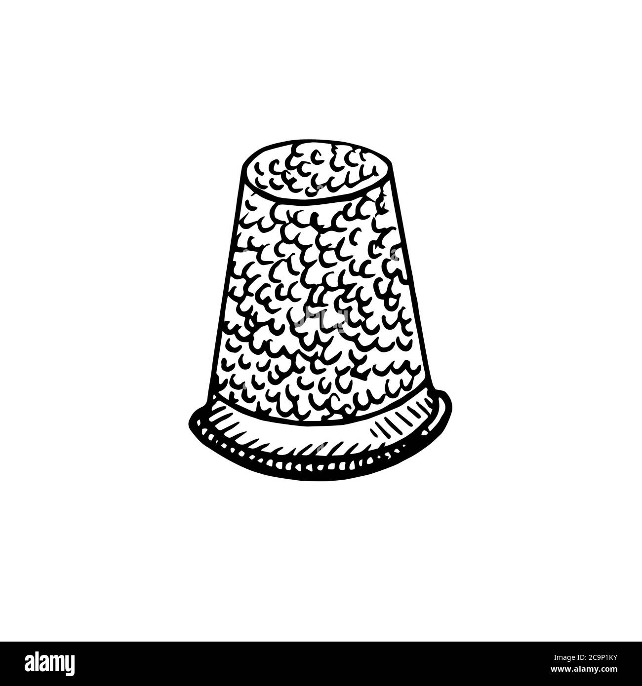 Thimble drawing, hand drawn doodle gravure vintage style, sketch