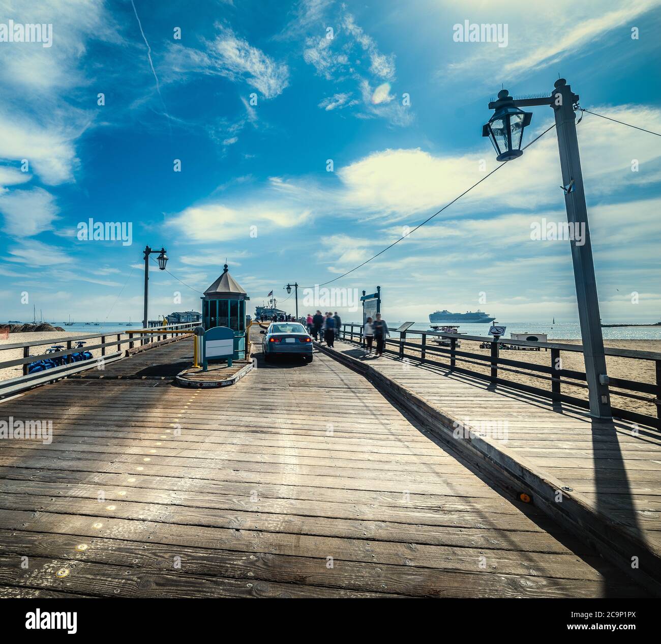 Wooden boardwalk in Stearns Wharf. Santa Barbara, California Stock Photo