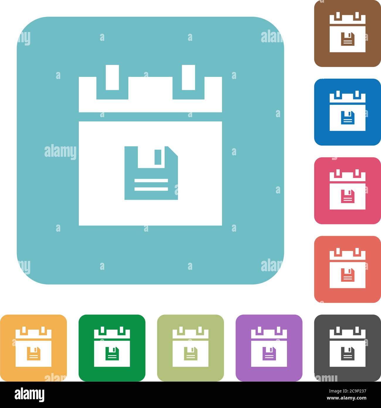 Save schedule data white flat icons on color rounded square backgrounds Stock Vector