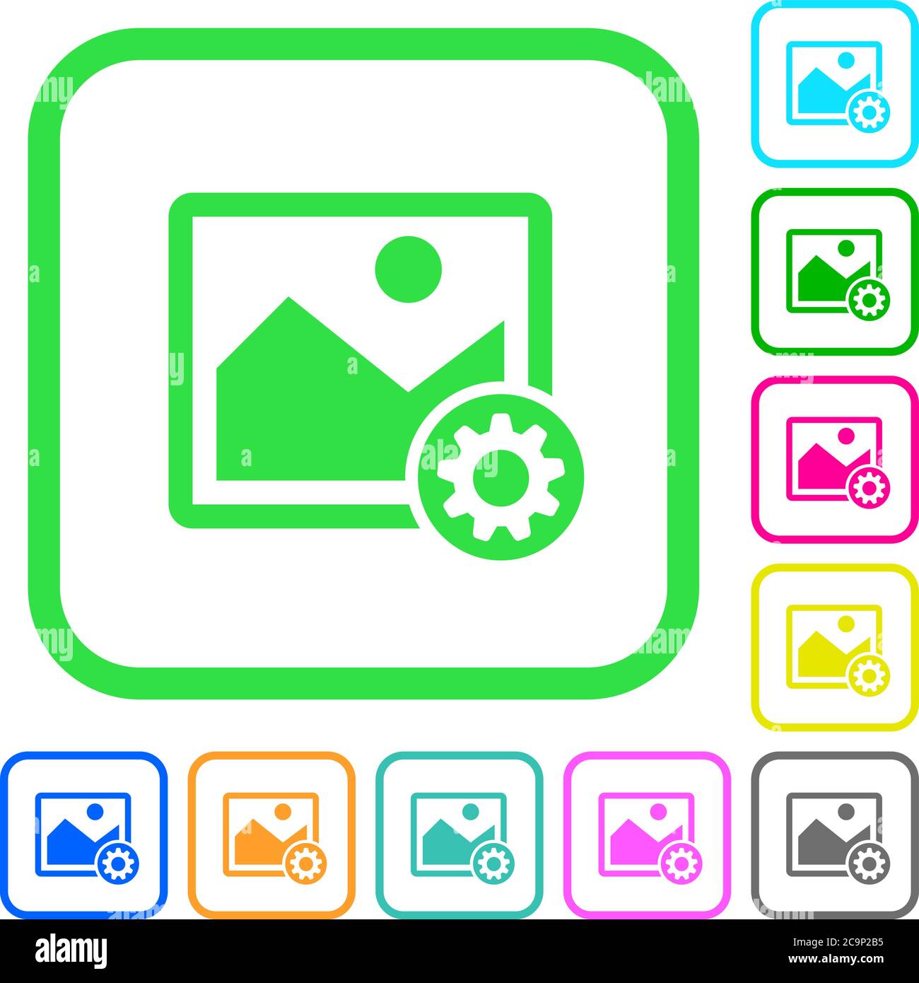 Image settings vivid colored flat icons in curved borders on white ...