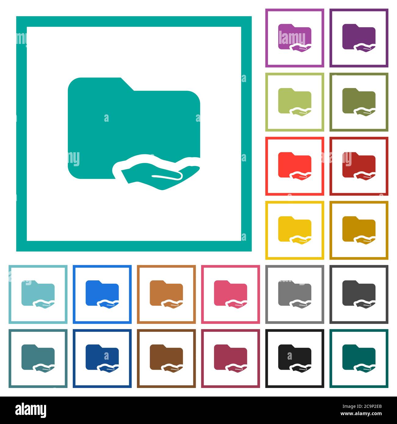 Shared folder flat color icons with quadrant frames on white background Stock Vector