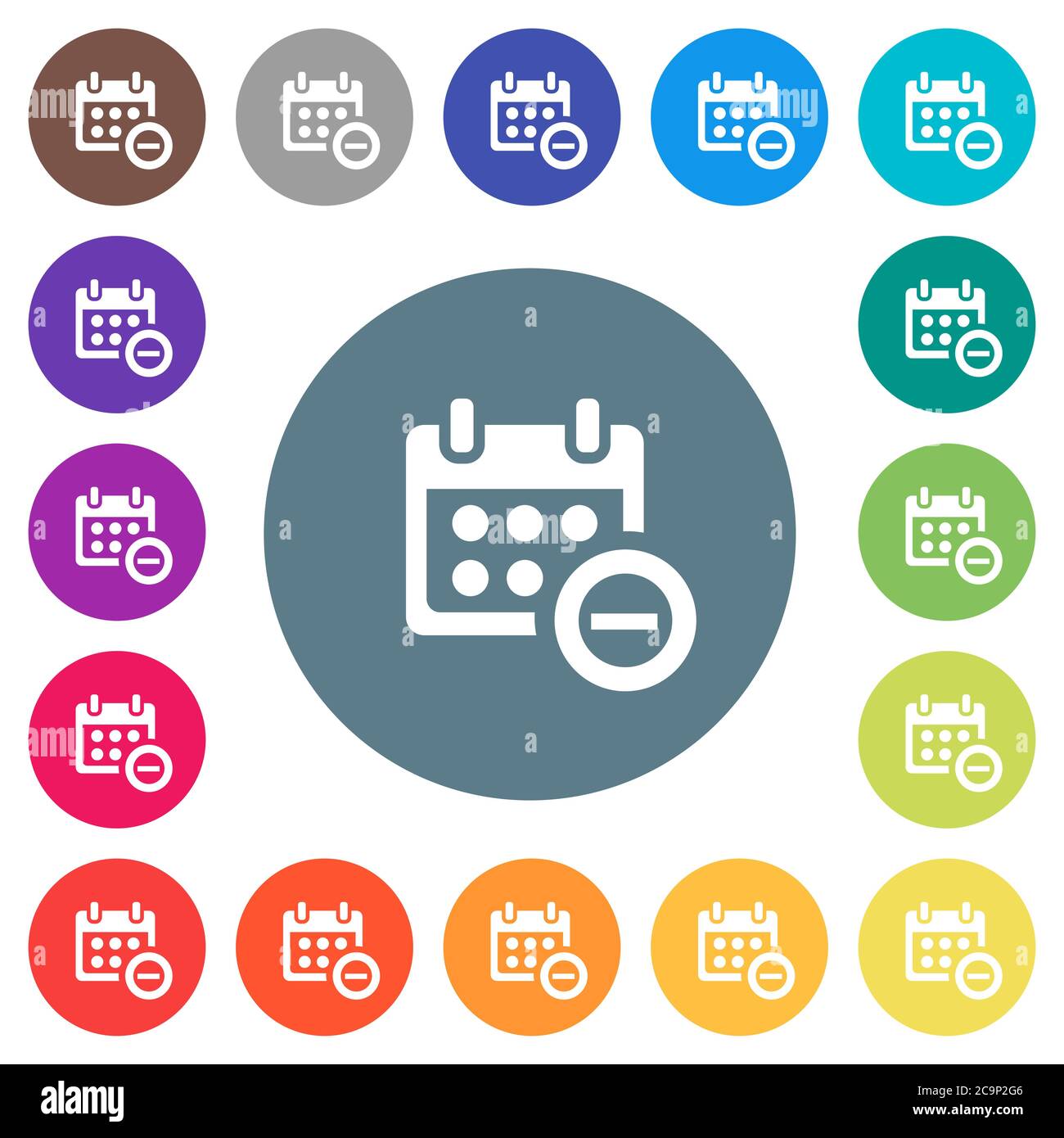 Remove event from calendar flat white icons on round color backgrounds