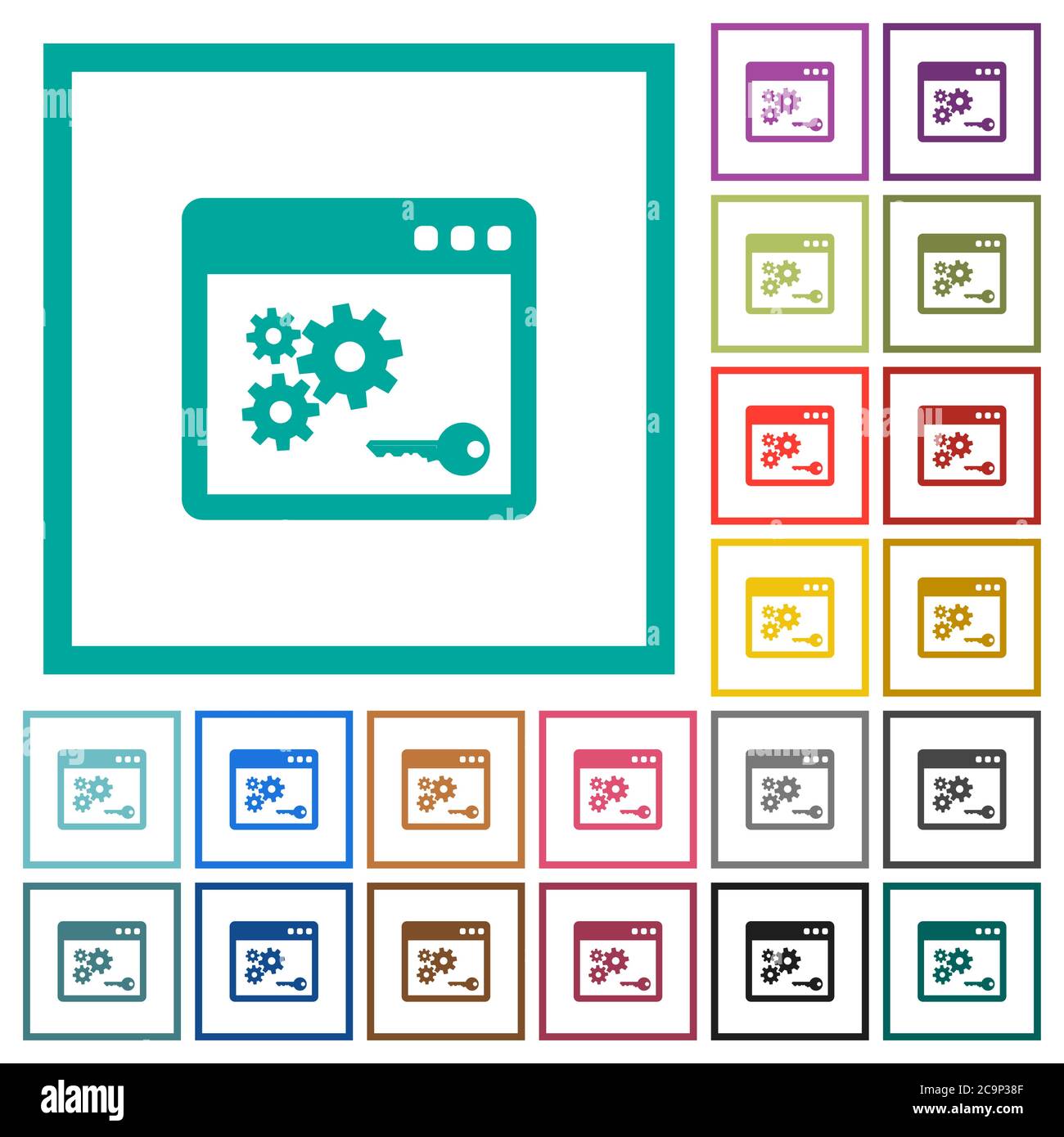 API key flat color icons with quadrant frames on white background Stock ...