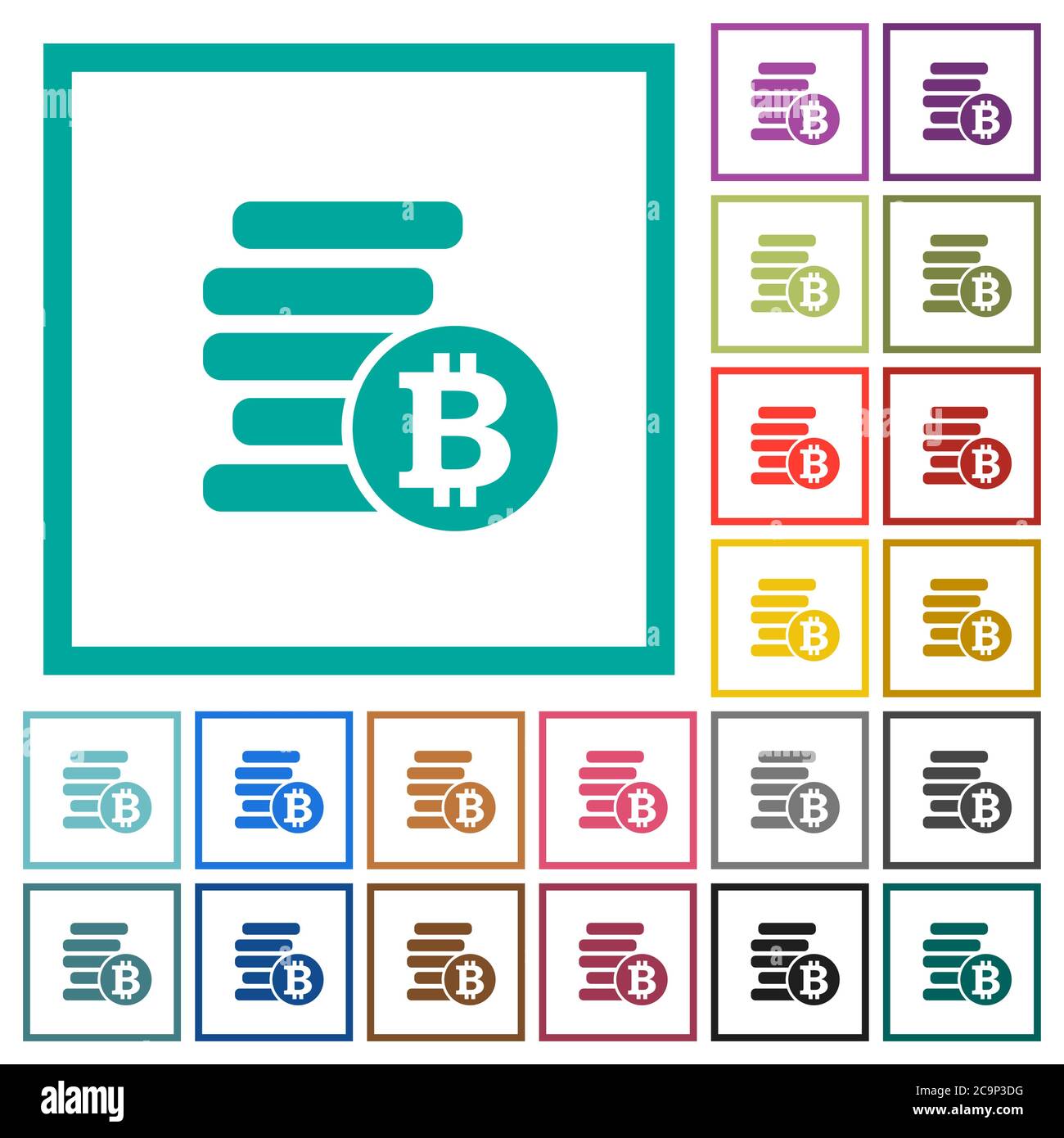 Bitcoins flat color icons with quadrant frames on white background Stock Vector