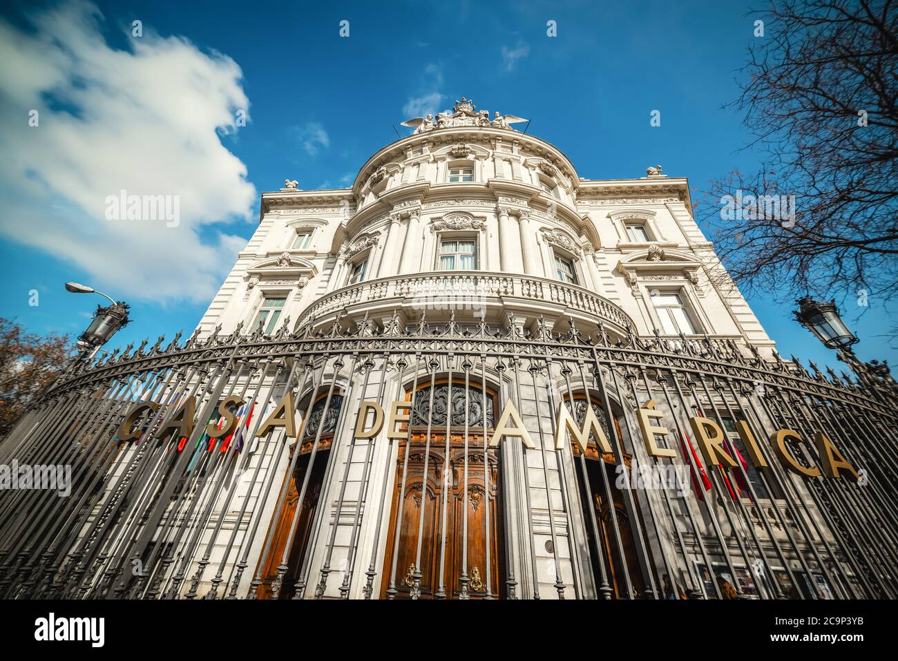 Casa de America building in Plaza de Cibeles under a cloudy sky. Madrid, Spain Stock Photo