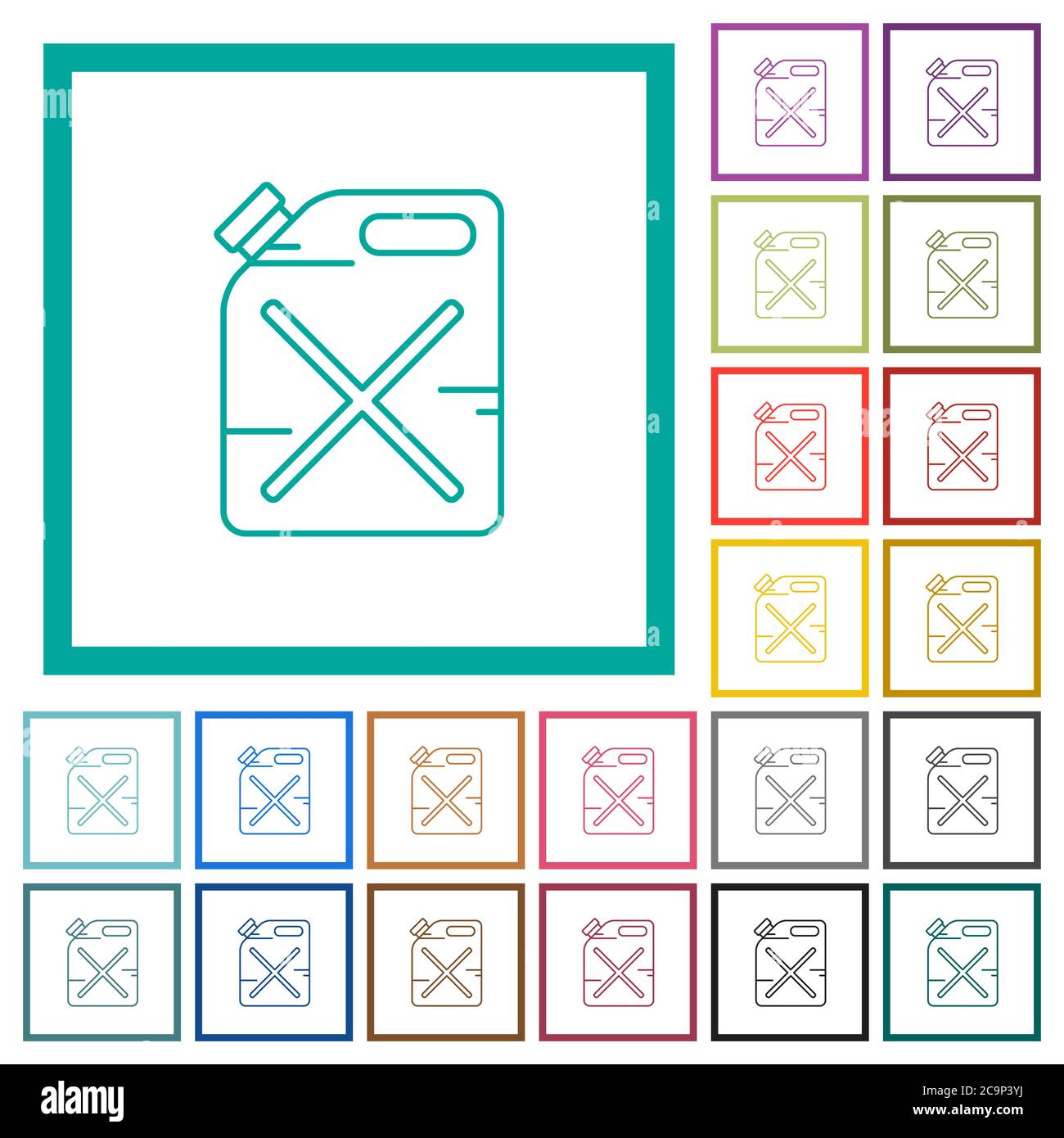 Gas can flat color icons with quadrant frames on white background Stock Vector