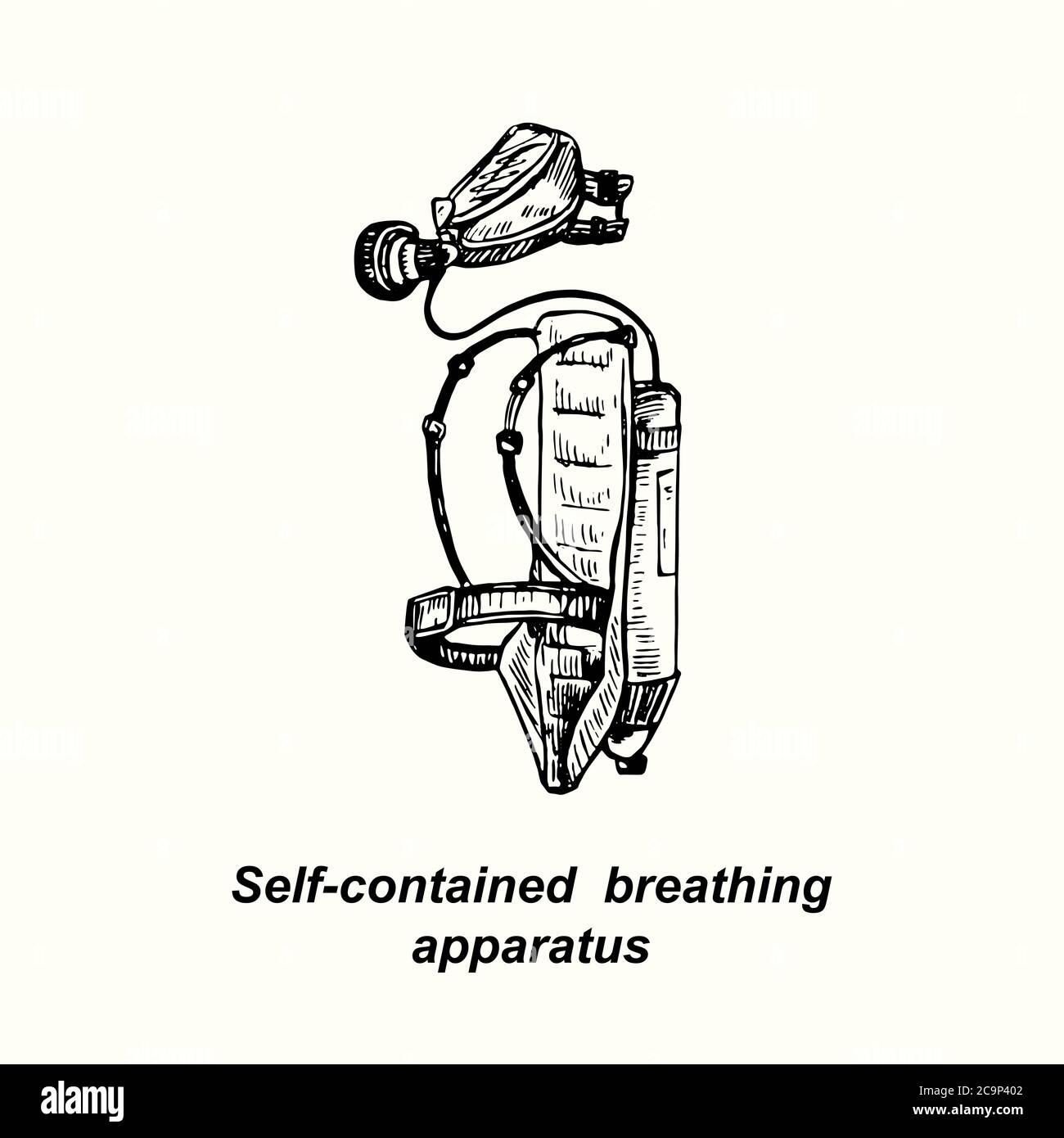 Self-contained breathing apparatus isolated, outline simple doodle drawing Stock Photo