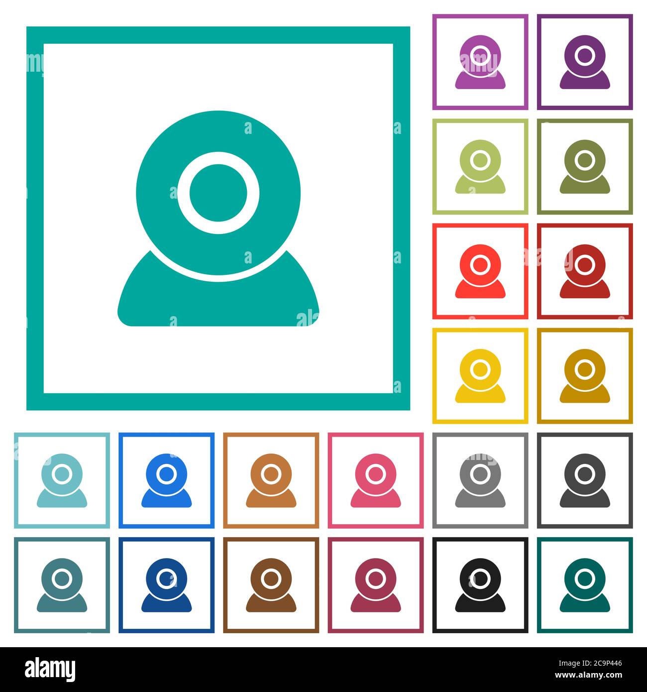 Webcam flat color icons with quadrant frames on white background Stock Vector