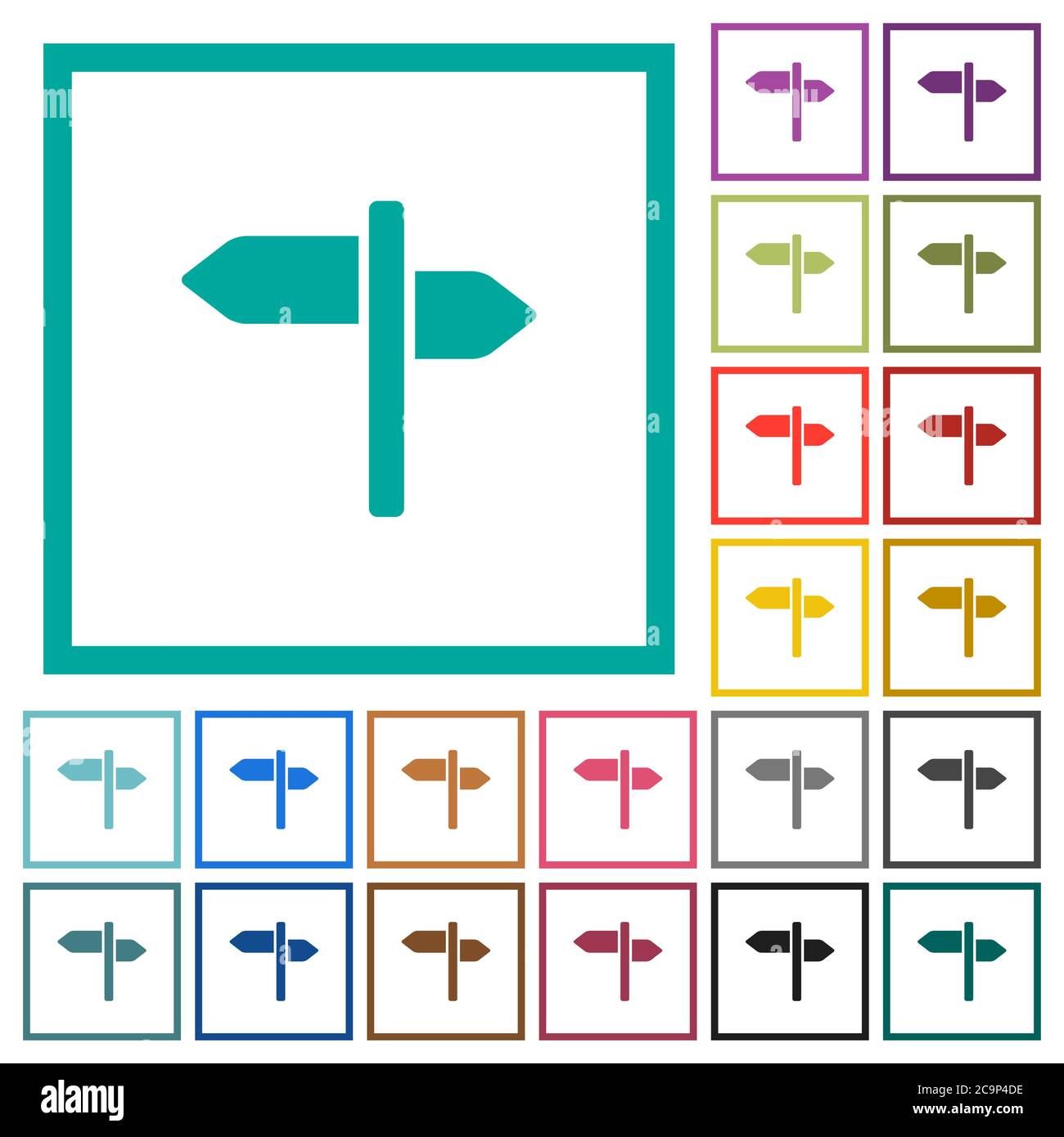 Signpost flat color icons with quadrant frames on white background Stock Vector