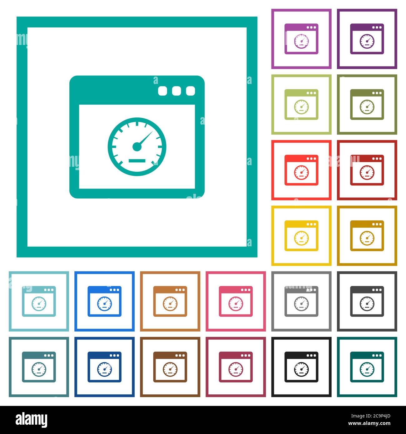 Application speed flat color icons with quadrant frames on white background Stock Vector