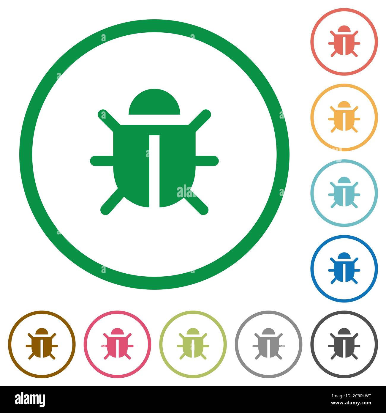 Computer bug flat color icons in round outlines on white background ...