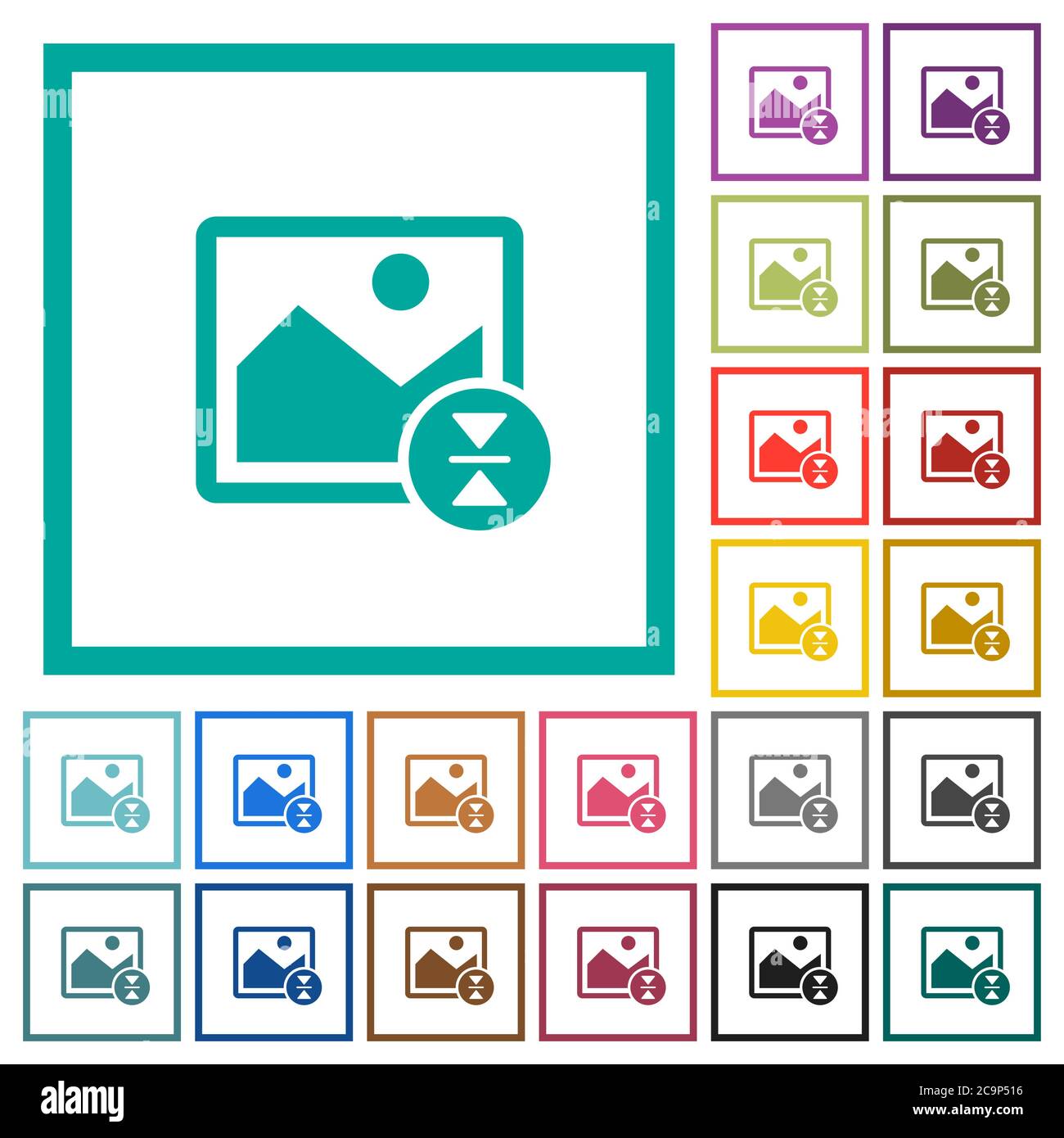 Vertically flip image flat color icons with quadrant frames on white