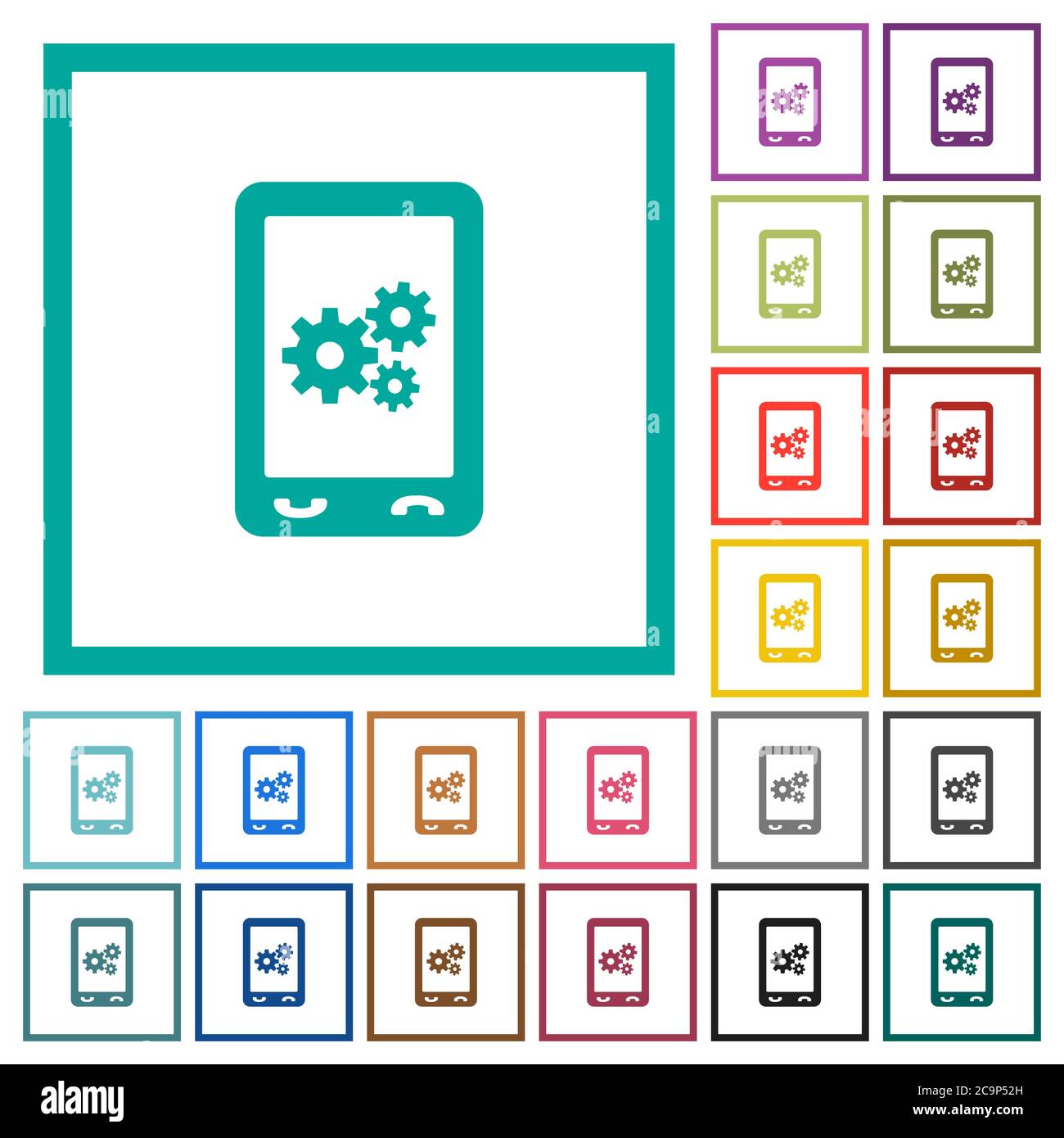 Mobile preferences flat color icons with quadrant frames on white background Stock Vector