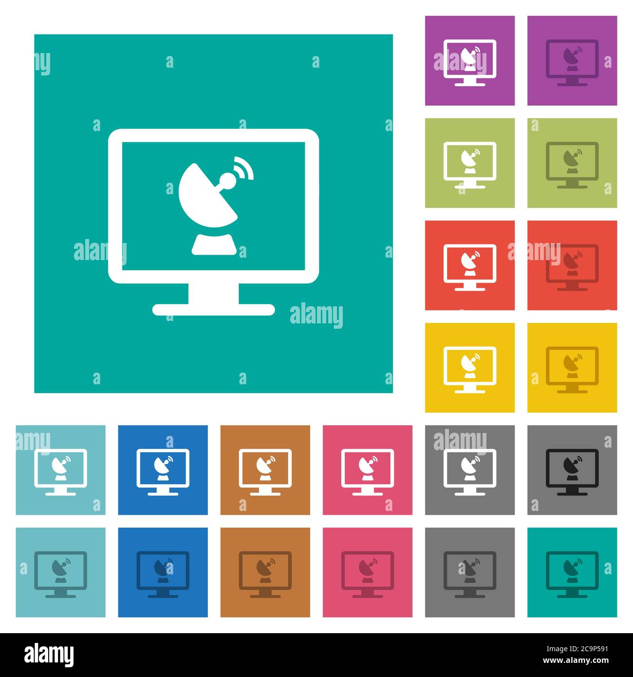 Remote desktop multi colored flat icons on plain square backgrounds. Included white and darker icon variations for hover or active effects. Stock Vector