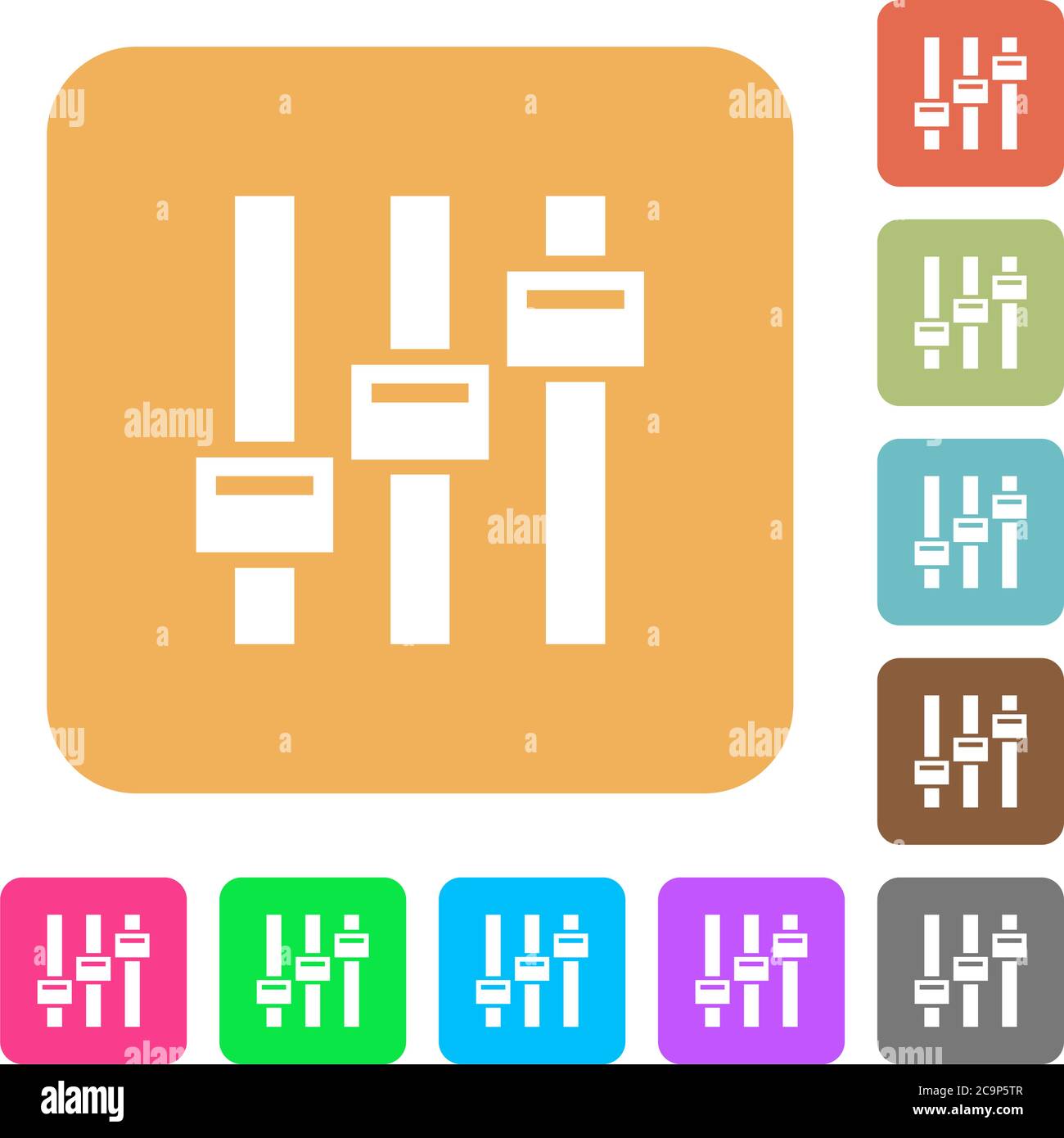 Adjust flat icons on rounded square vivid color backgrounds. Stock Vector