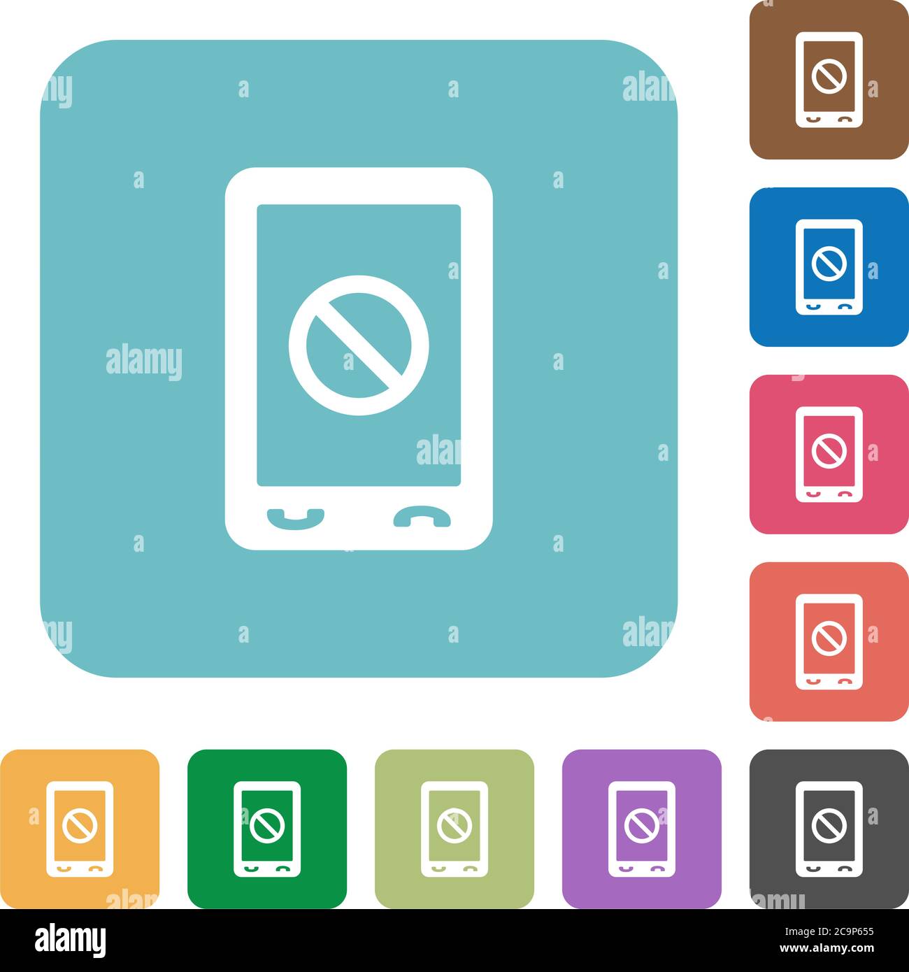 Mobile disabled white flat icons on color rounded square backgrounds Stock Vector