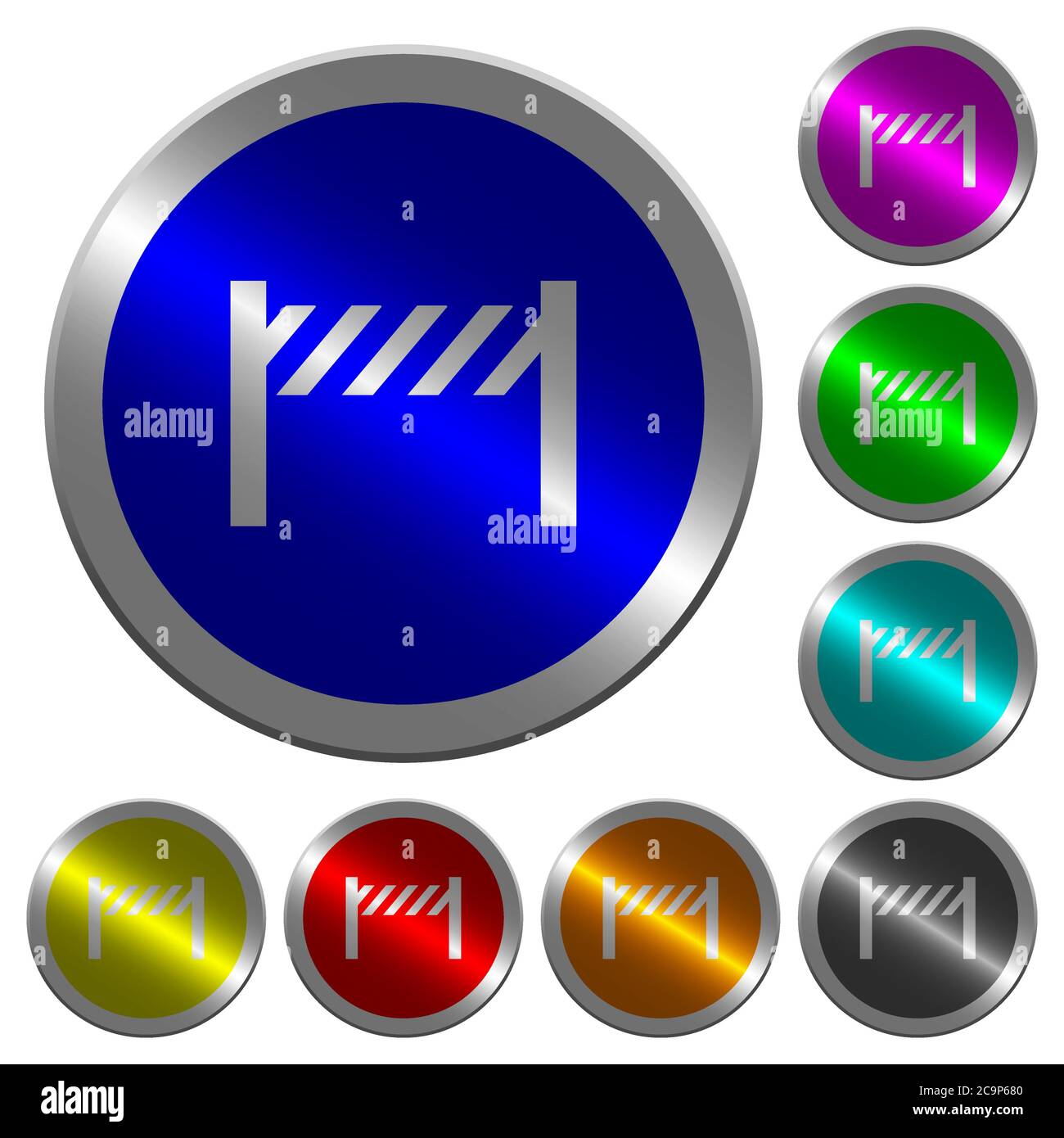 Road closure fence icons on round luminous coin-like color steel ...