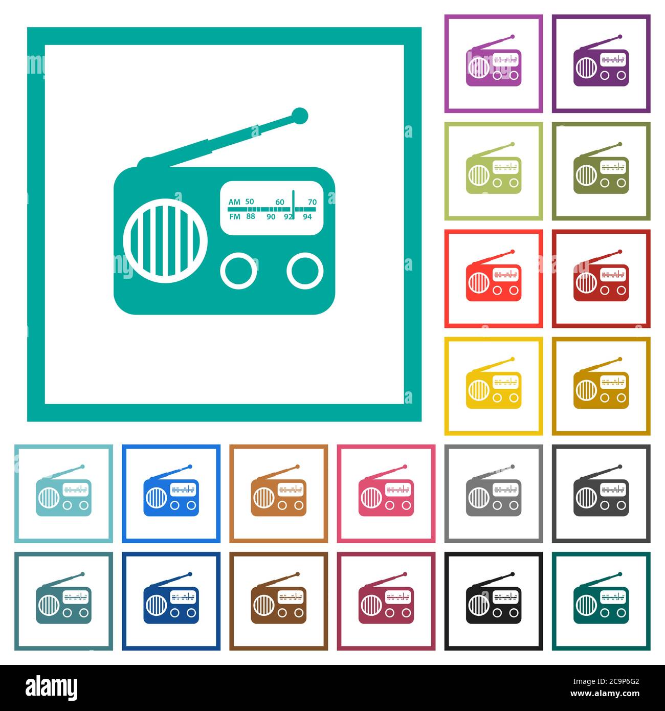 Vintage retro radio flat color icons with quadrant frames on white ...