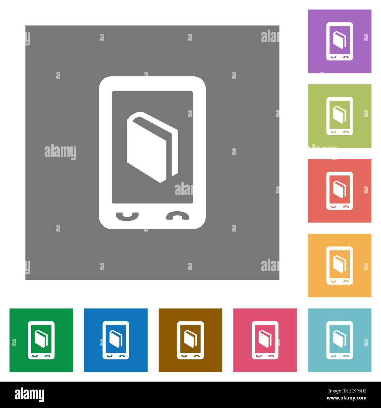 Mobile dictionary flat icons on simple color square backgrounds Stock Vector