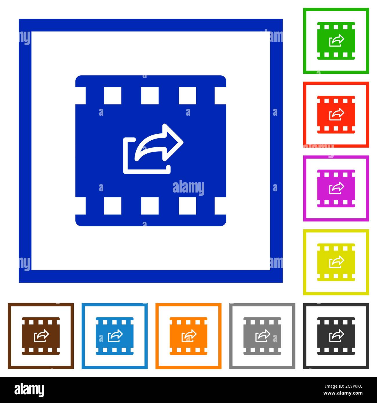 Export movie flat color icons in square frames on white background ...