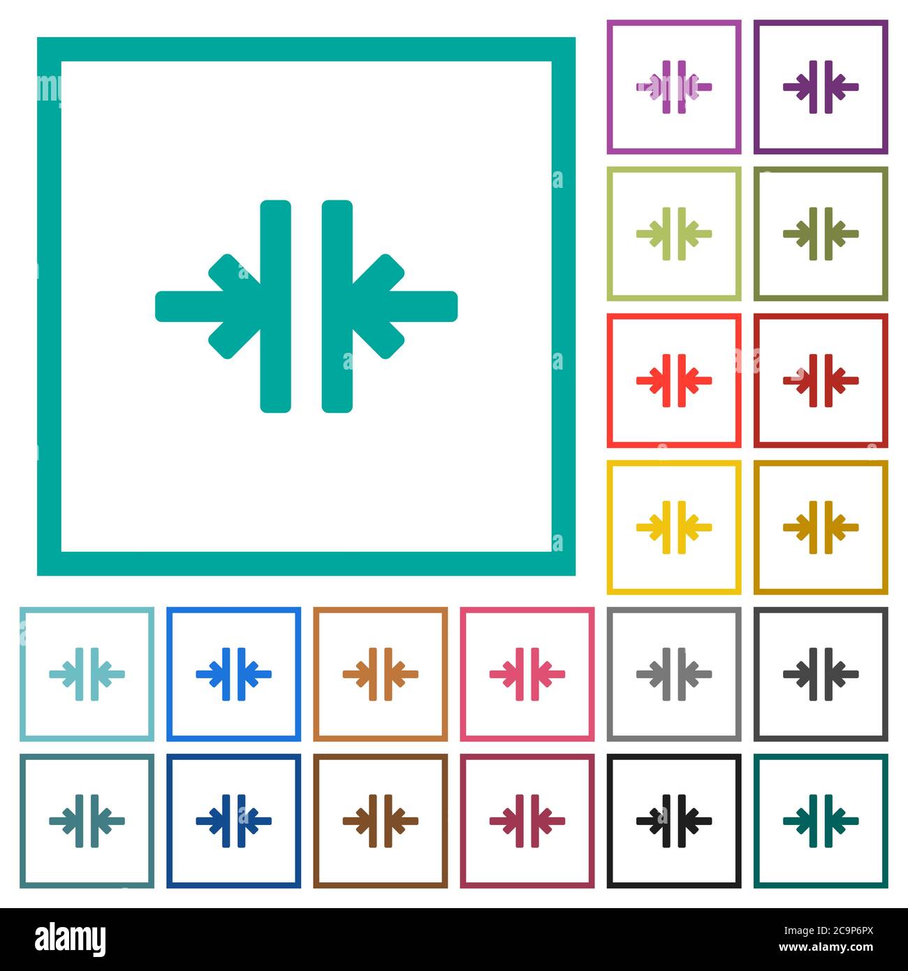 Vertical merge tool flat color icons with quadrant frames on white ...