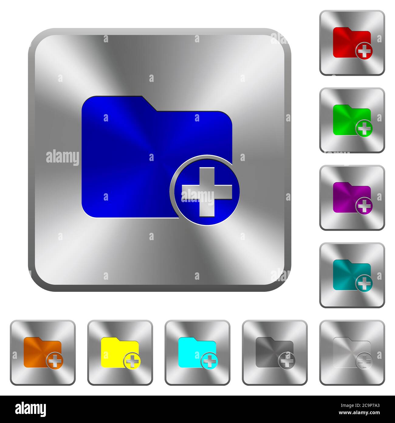 Add new directory engraved icons on rounded square glossy steel buttons Stock Vector