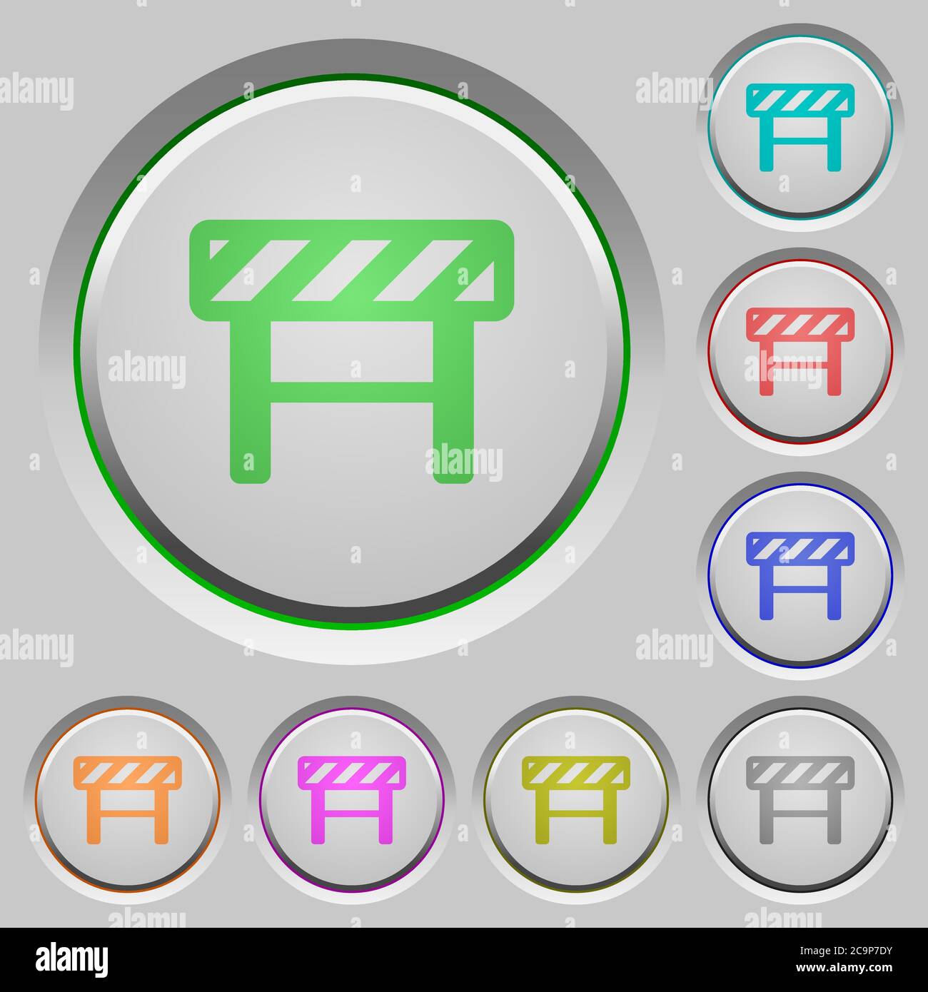 Construction barrier color icons on sunk push buttons Stock Vector
