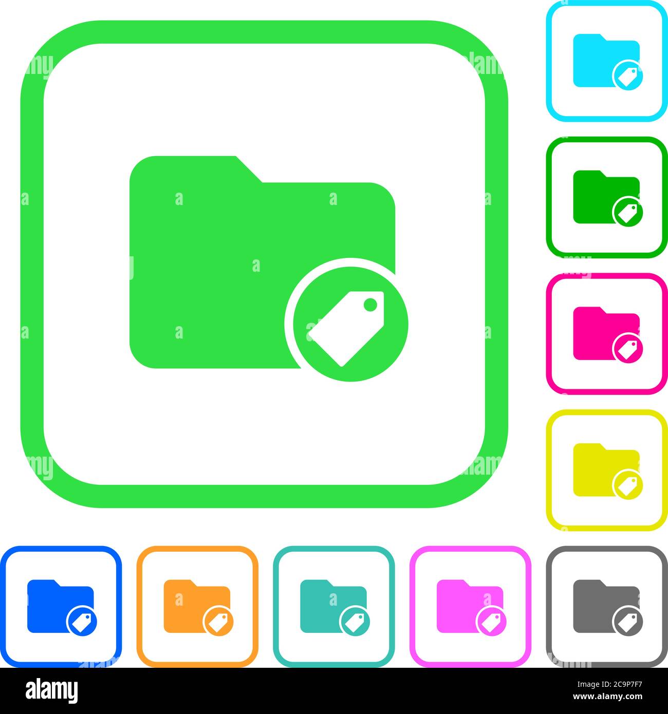 Tagging directory vivid colored flat icons in curved borders on white ...