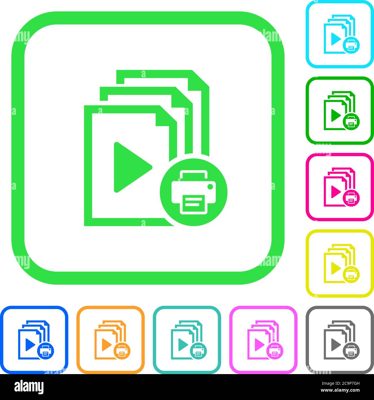 Print playlist vivid colored flat icons in curved borders on white background Stock Vector